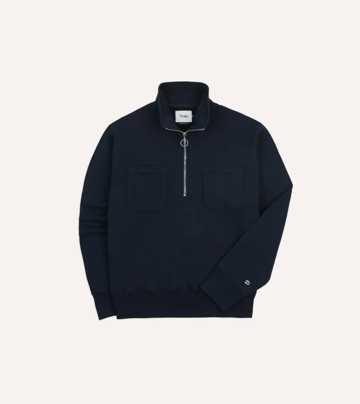 Navy Cotton Half-Zip Collared Sweatshirt sold by Drake's London