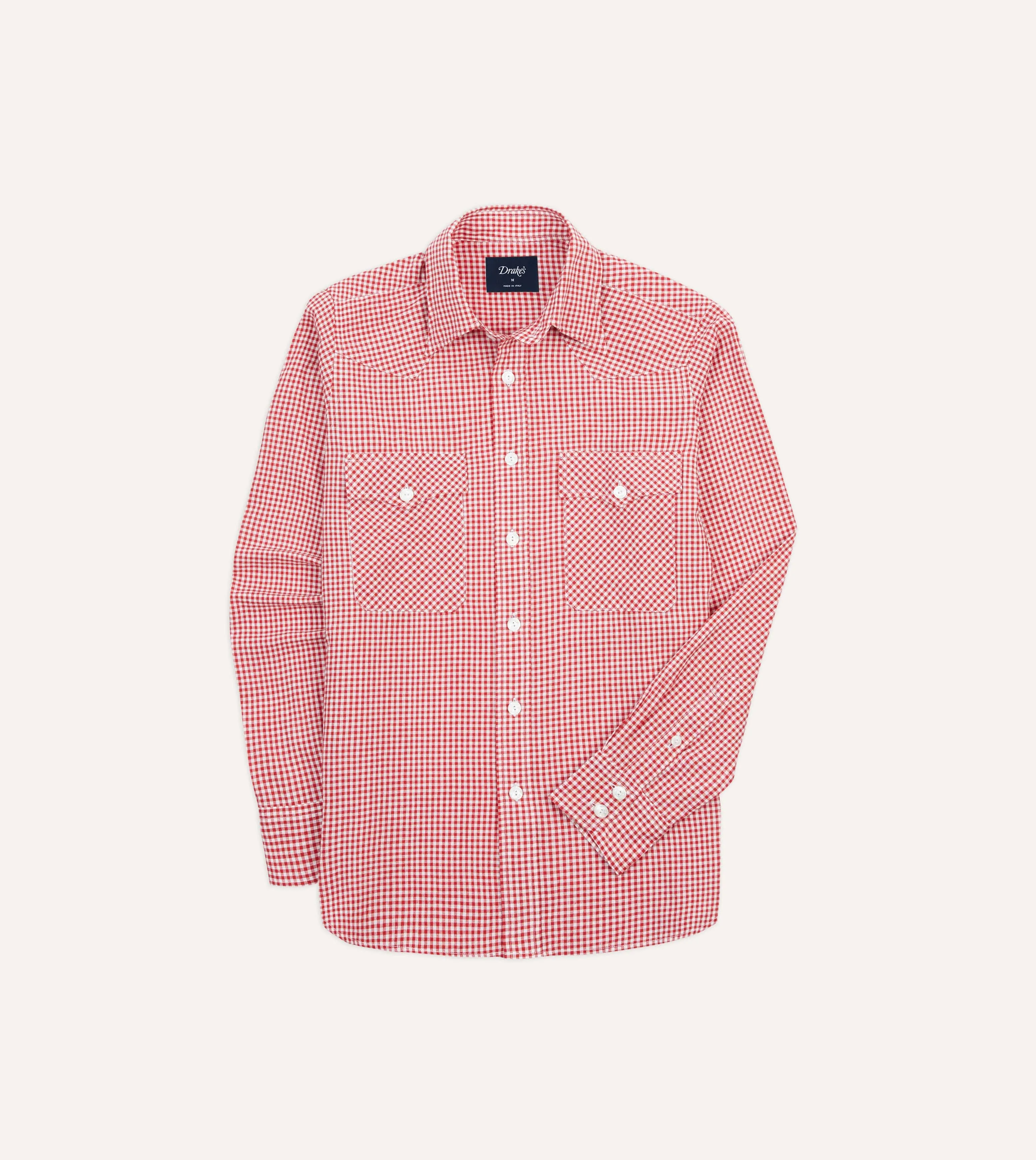 Red Gingham Check Two-Pocket Western Shirt sold by Drake's London