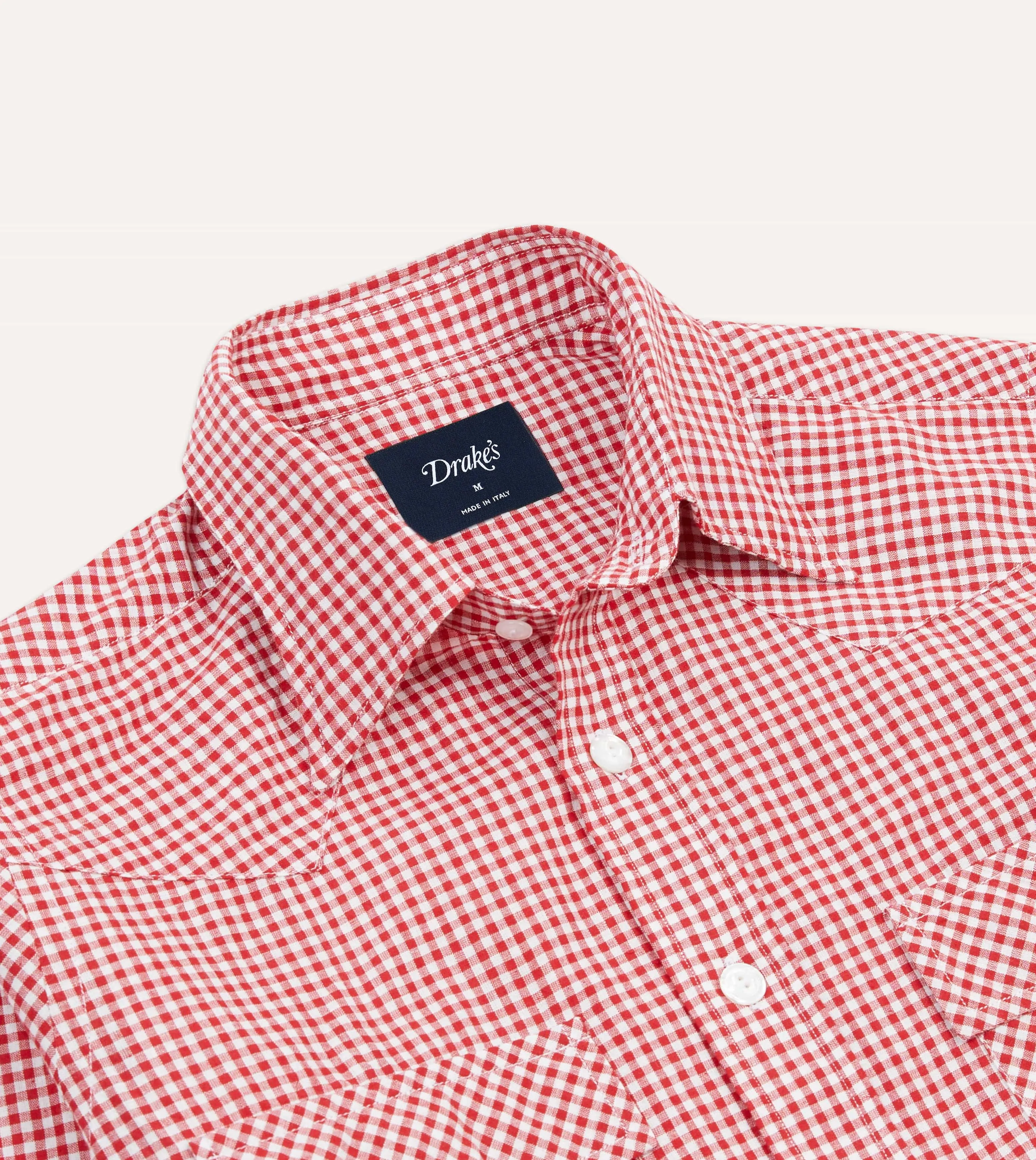 Red Gingham Check Two-Pocket Western Shirt sold by Drake's London product image thumbnail 3