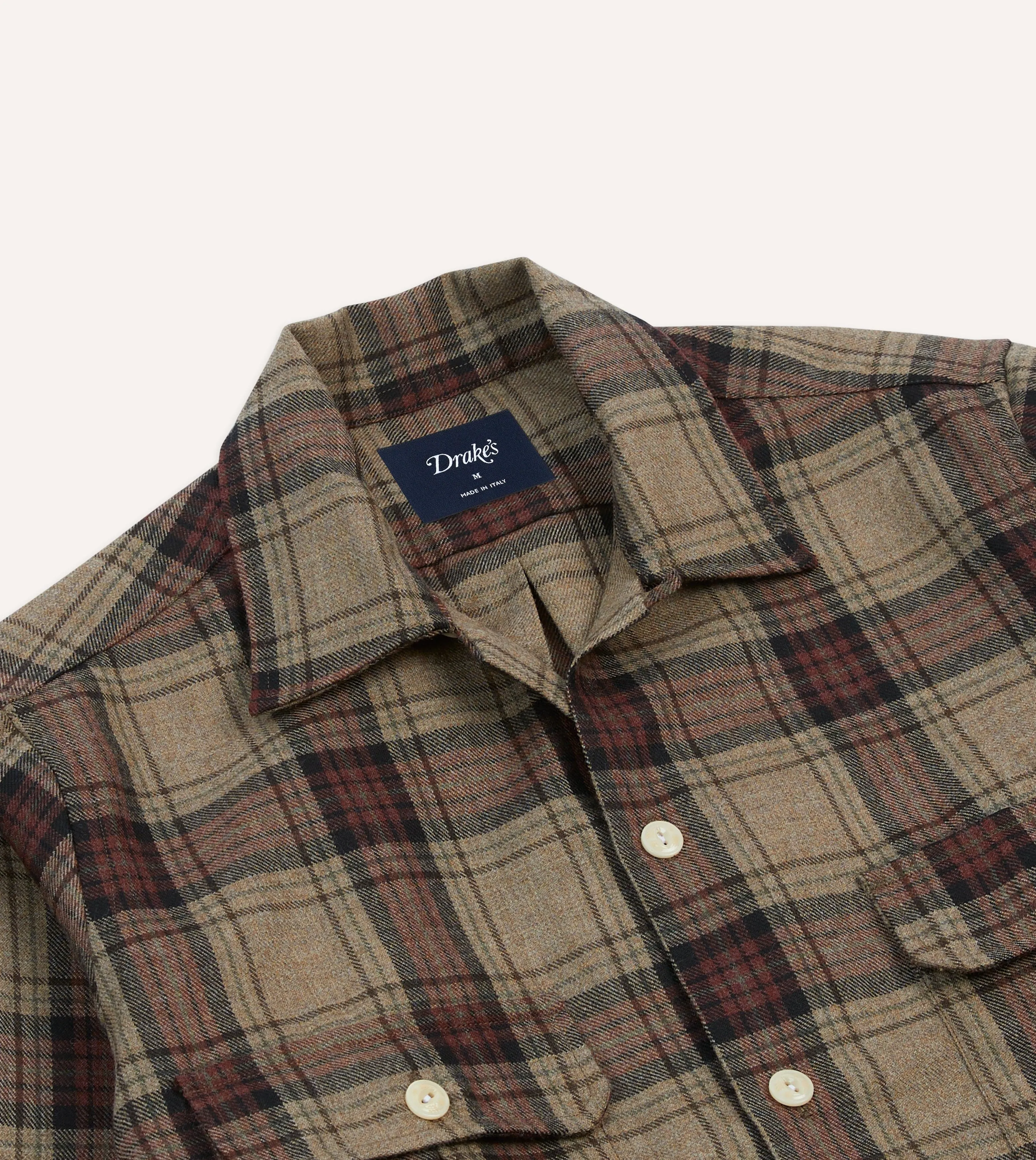 Brown Check Wool Two-Pocket Camp Collar Work Shirt sold by Drake's London product image thumbnail 3