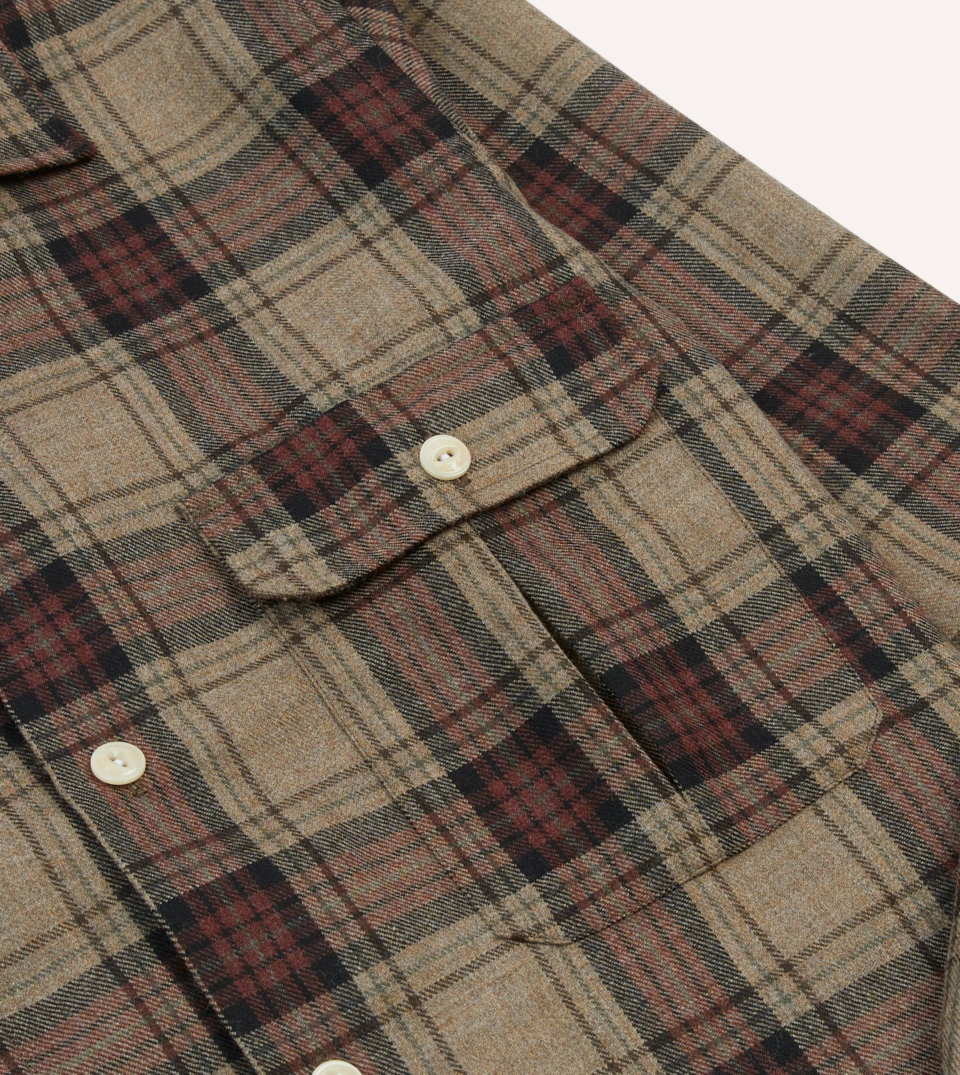 Brown Check Wool Two-Pocket Camp Collar Work Shirt sold by Drake's London product image thumbnail 4