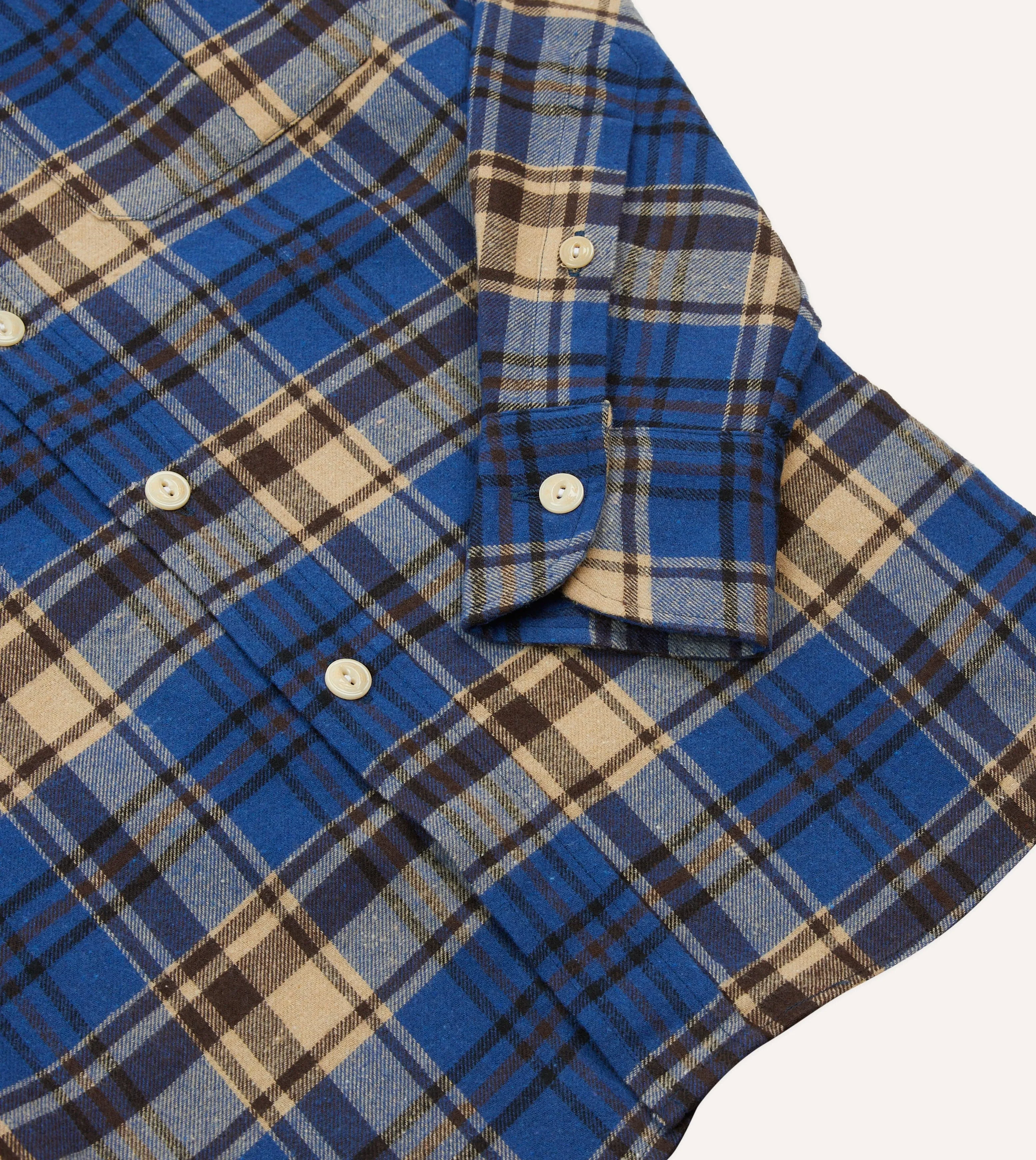 Blue and Ecru Check Brushed Cotton Two-Pocket Work Shirt sold by Drake's London product image thumbnail 5
