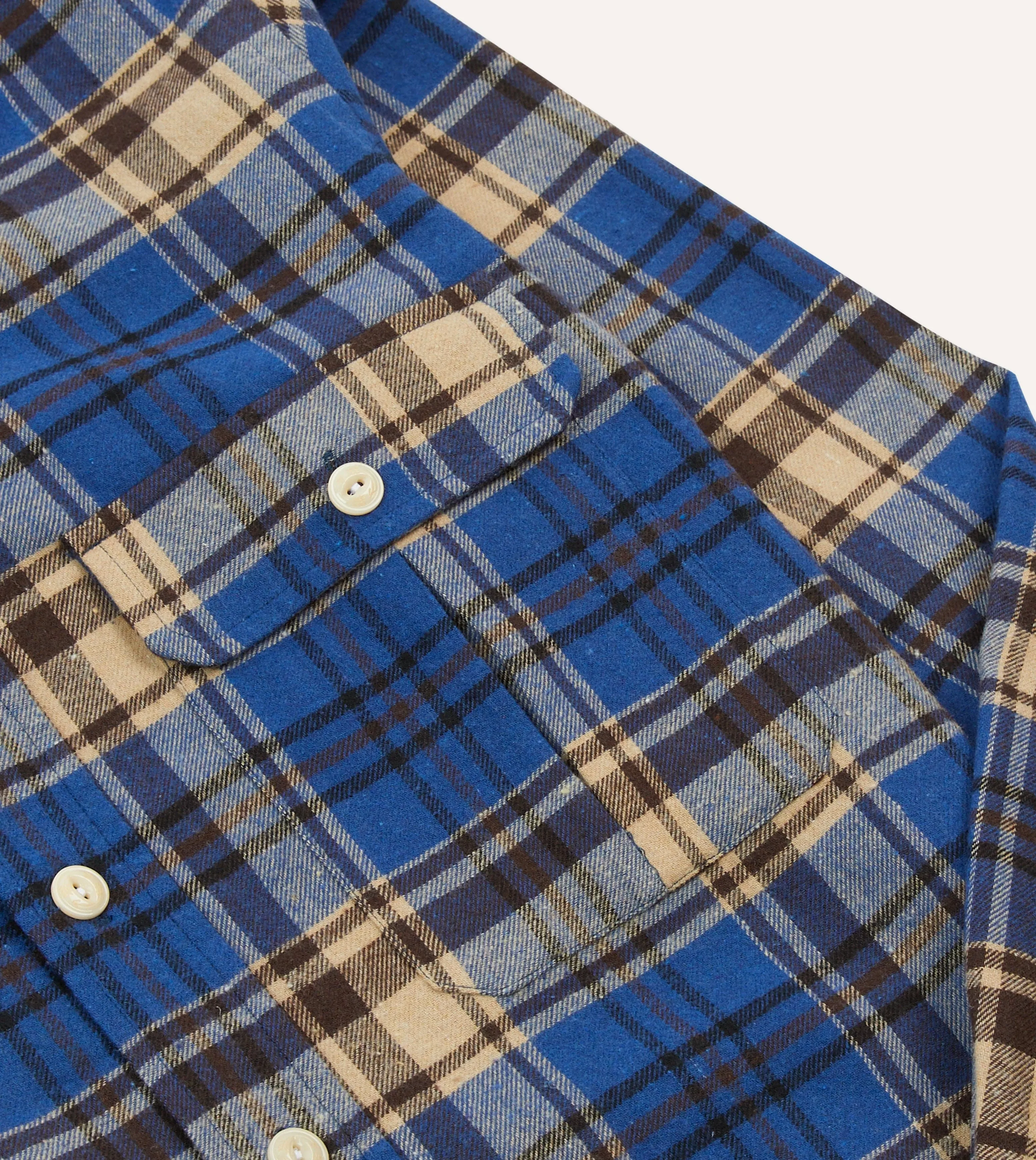 Blue and Ecru Check Brushed Cotton Two-Pocket Work Shirt sold by Drake's London product image thumbnail 4