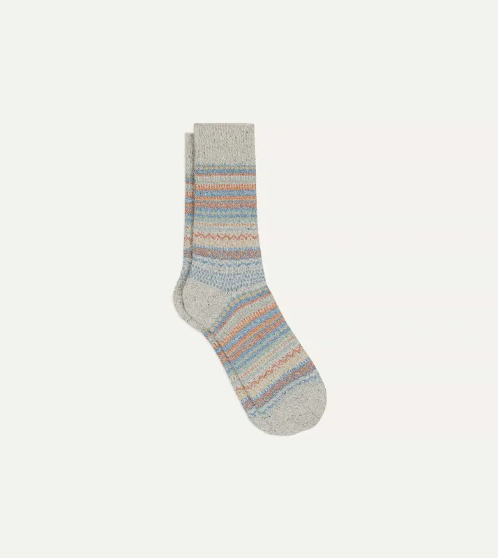 RoToTo Grey Wool Nordic Pattern Socks sold by Drake's London