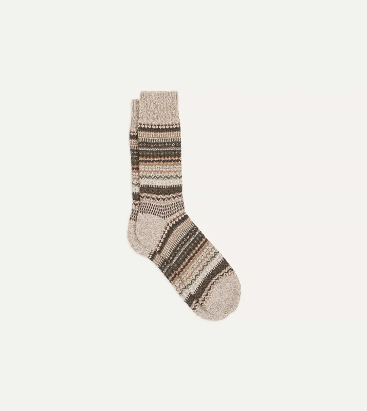 RoToTo Brown Wool Nordic Pattern Socks sold by Drake's London