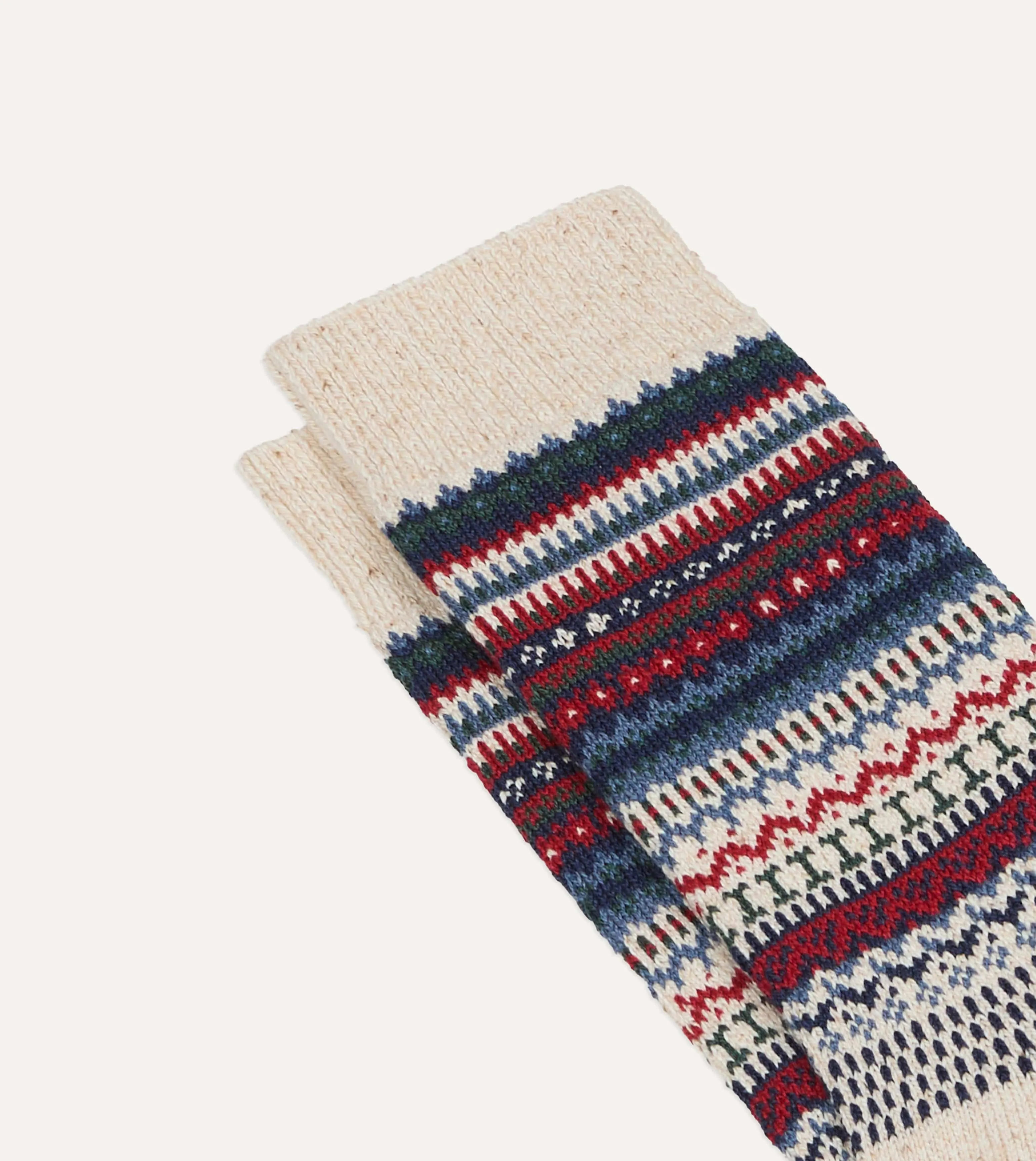 RoToTo Ecru and Navy Wool Nordic Pattern Socks sold by Drake's London product image thumbnail 3