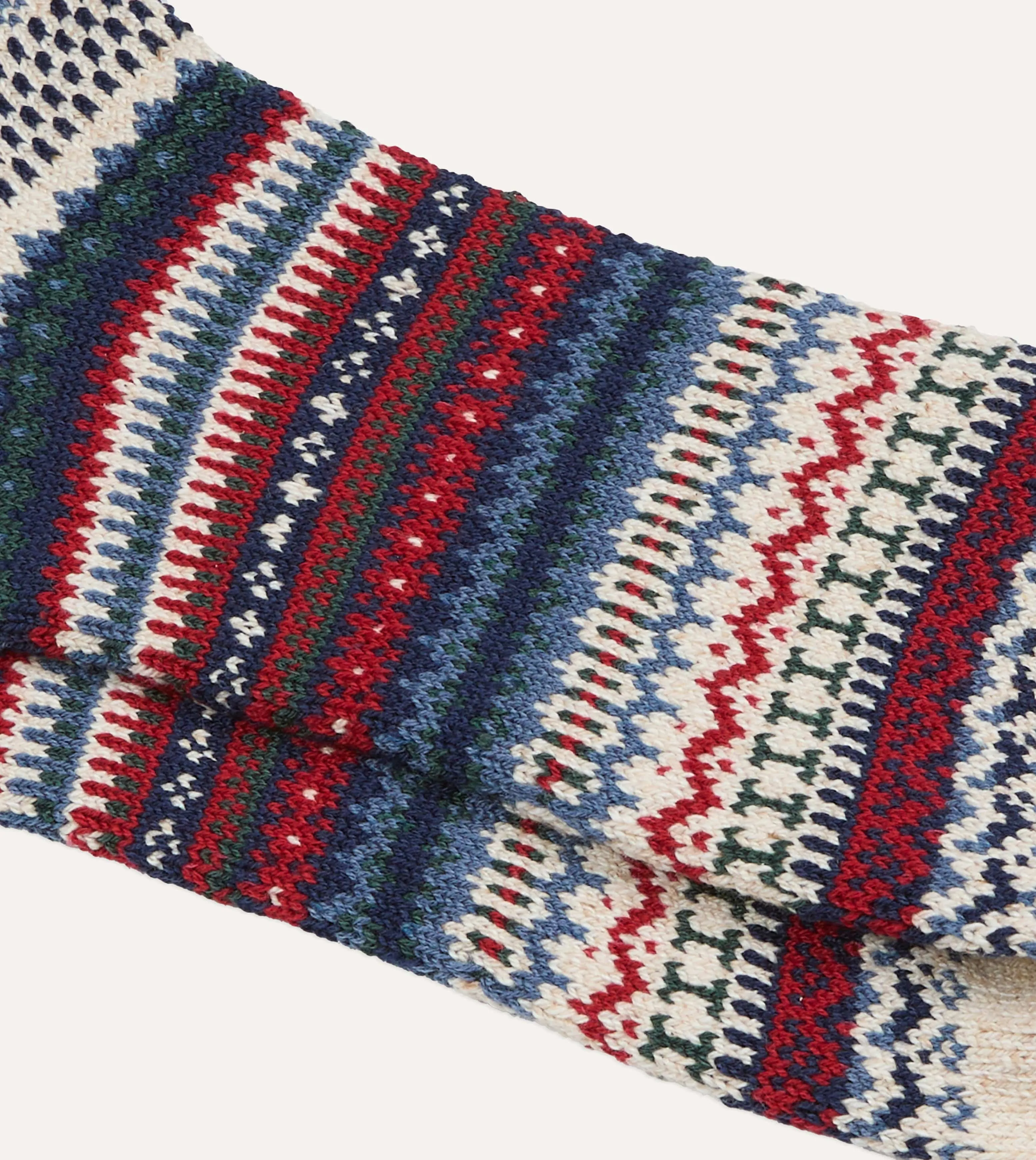 RoToTo Ecru and Navy Wool Nordic Pattern Socks sold by Drake's London product image thumbnail 2