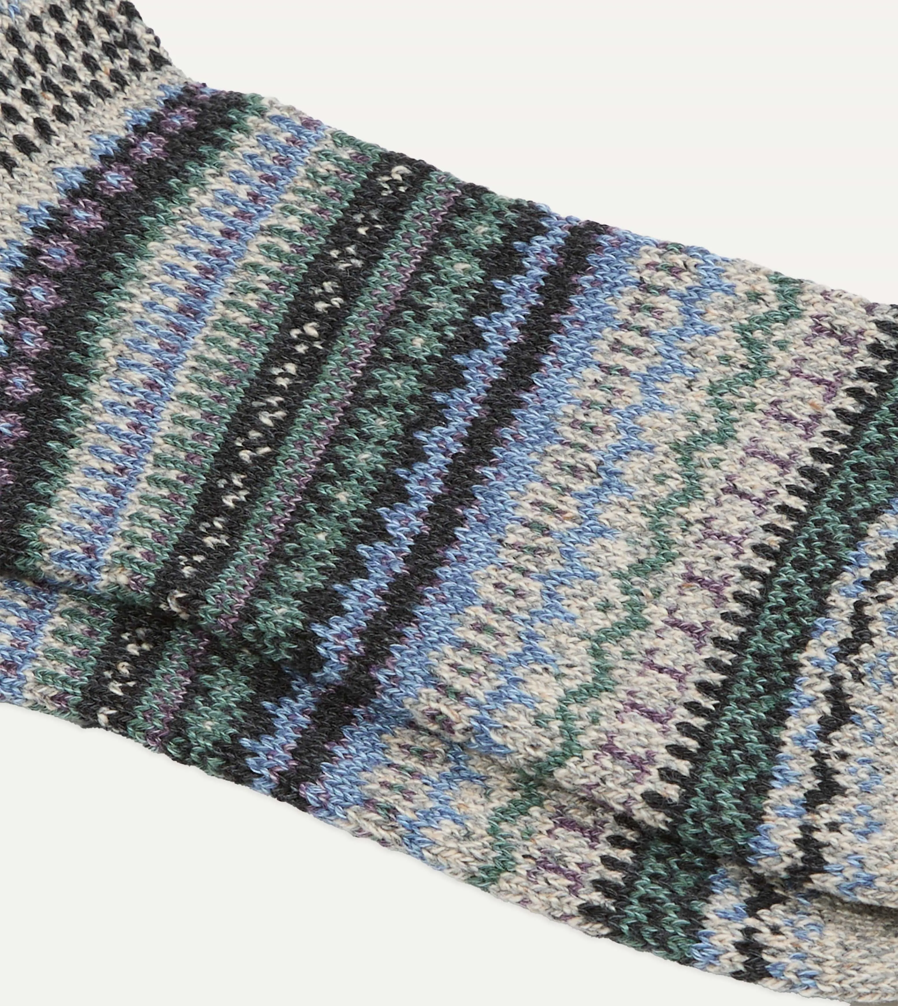 RoToTo Grey and Blue Wool Nordic Pattern Socks sold by Drake's London product image thumbnail 2