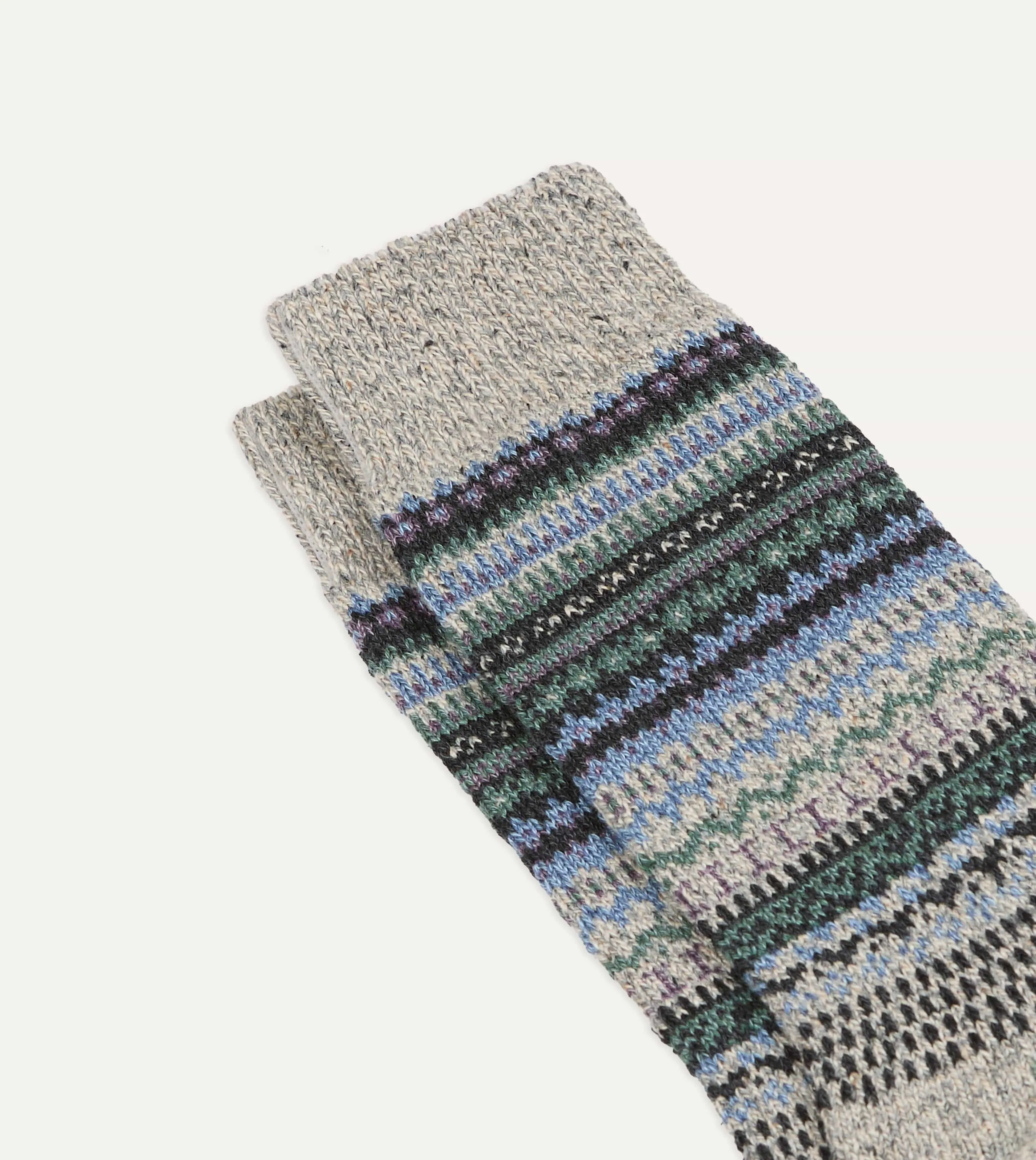 RoToTo Grey and Blue Wool Nordic Pattern Socks sold by Drake's London product image thumbnail 3