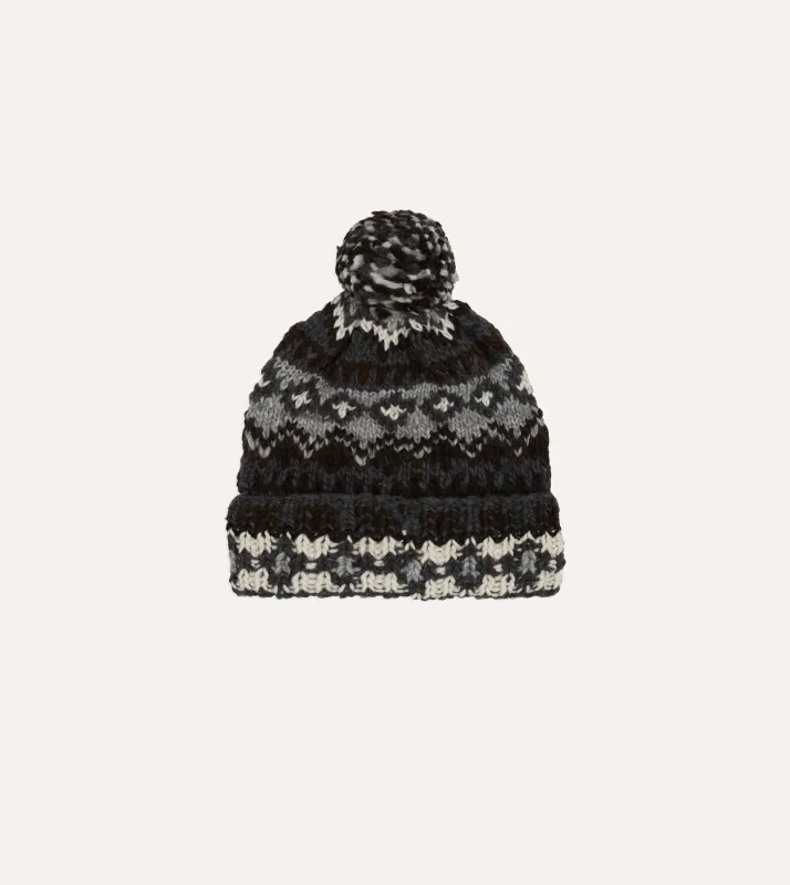 Chamula Grey Fairisle Merino Knit Cap sold by Drake's London