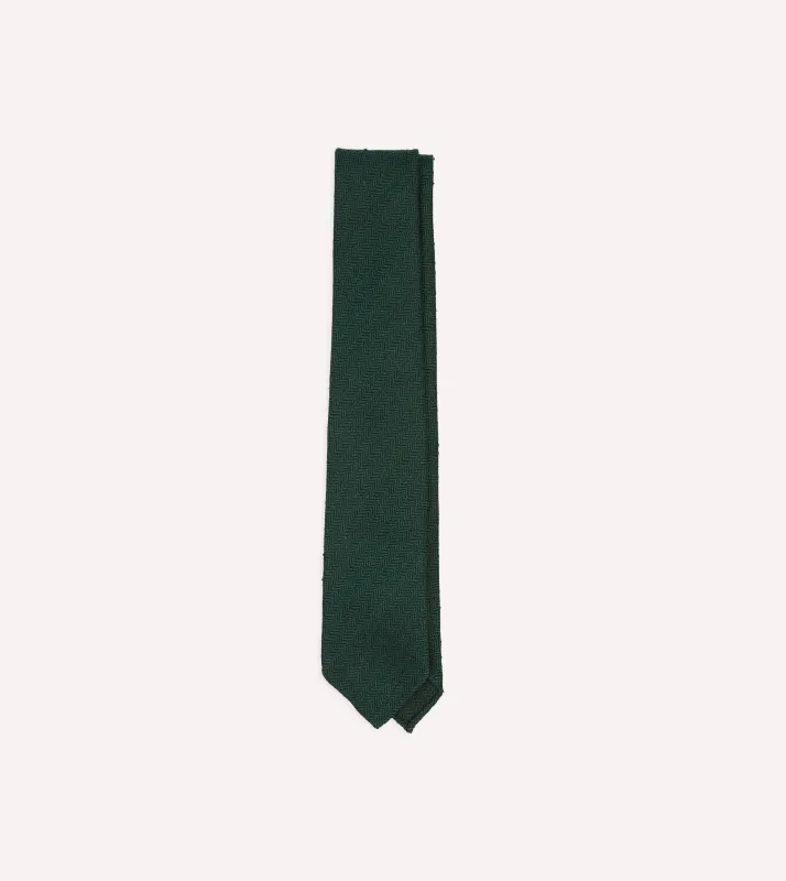 Green Herringbone Shantung Hand Rolled Silk Tie made by Drake's London