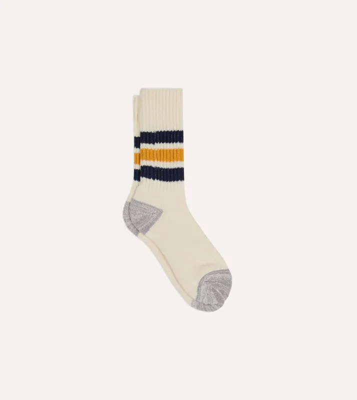 RoToTo Navy and Yellow Cotton Crew Socks sold by Drake's London