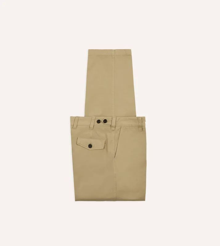 Sand Heavy Cotton Flat Front Chino sold by Drake's London