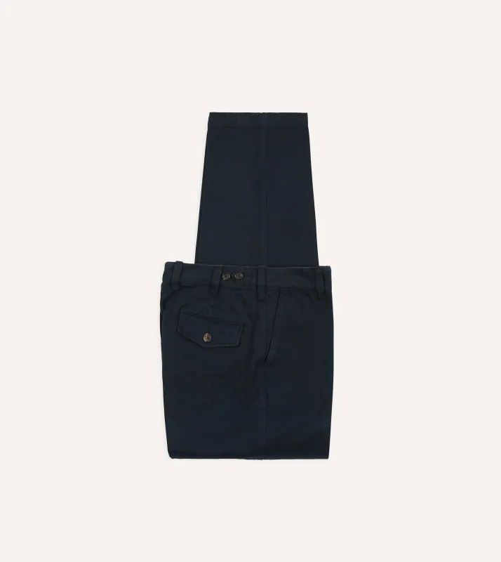 Navy Heavy Cotton Flat Front Chino sold by Drake's London