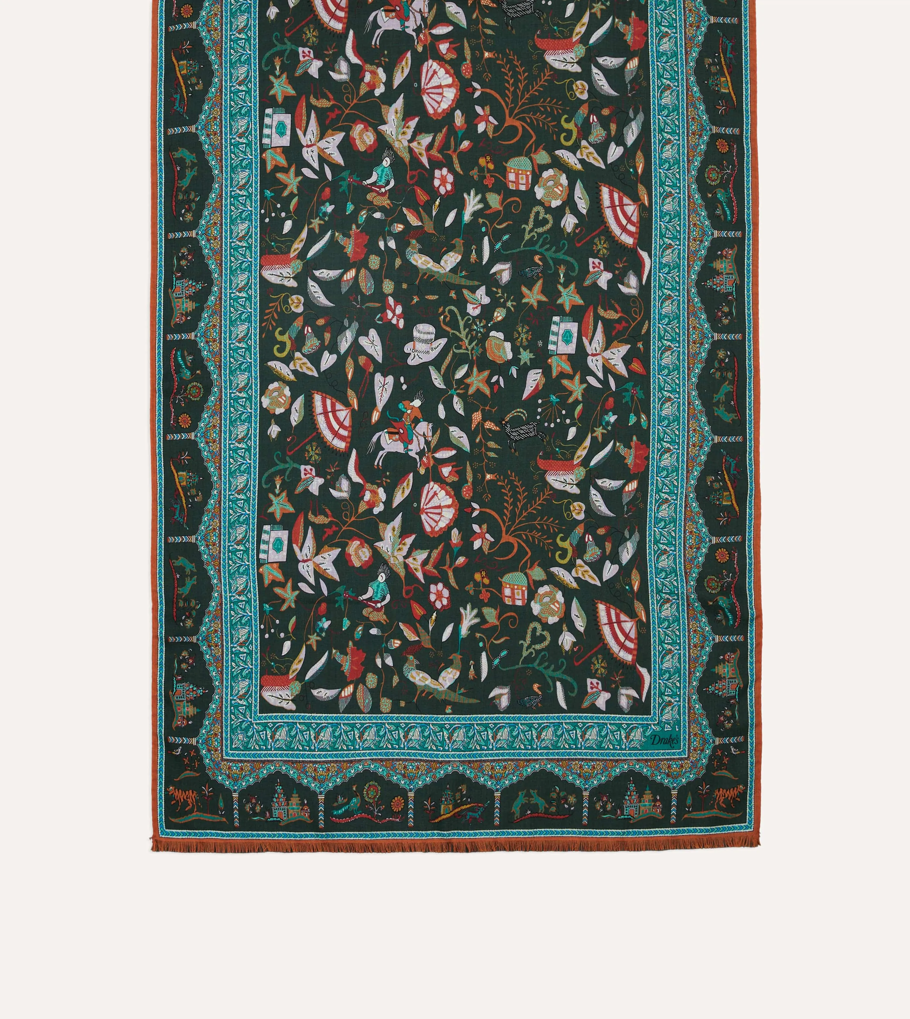 Green Classic Mughal Print Wool Silk Scarf sold by Drake's London product image thumbnail 3