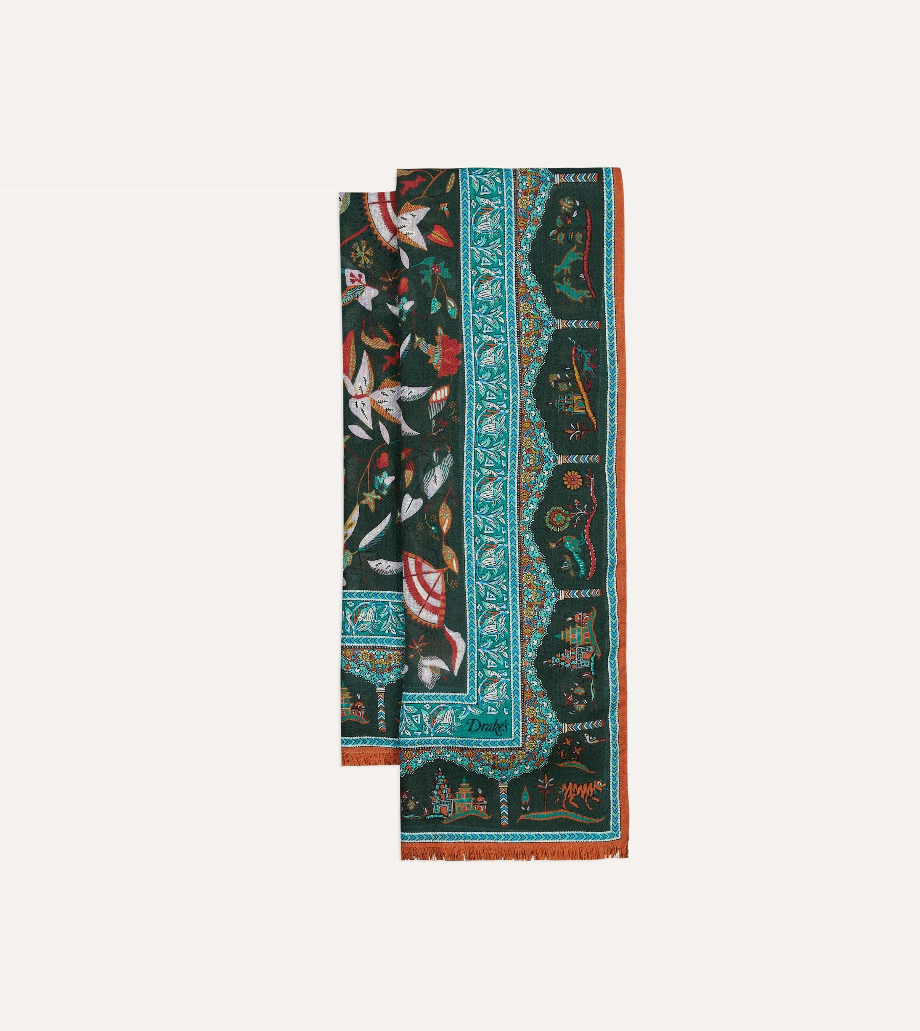 Green Classic Mughal Print Wool Silk Scarf sold by Drake's London