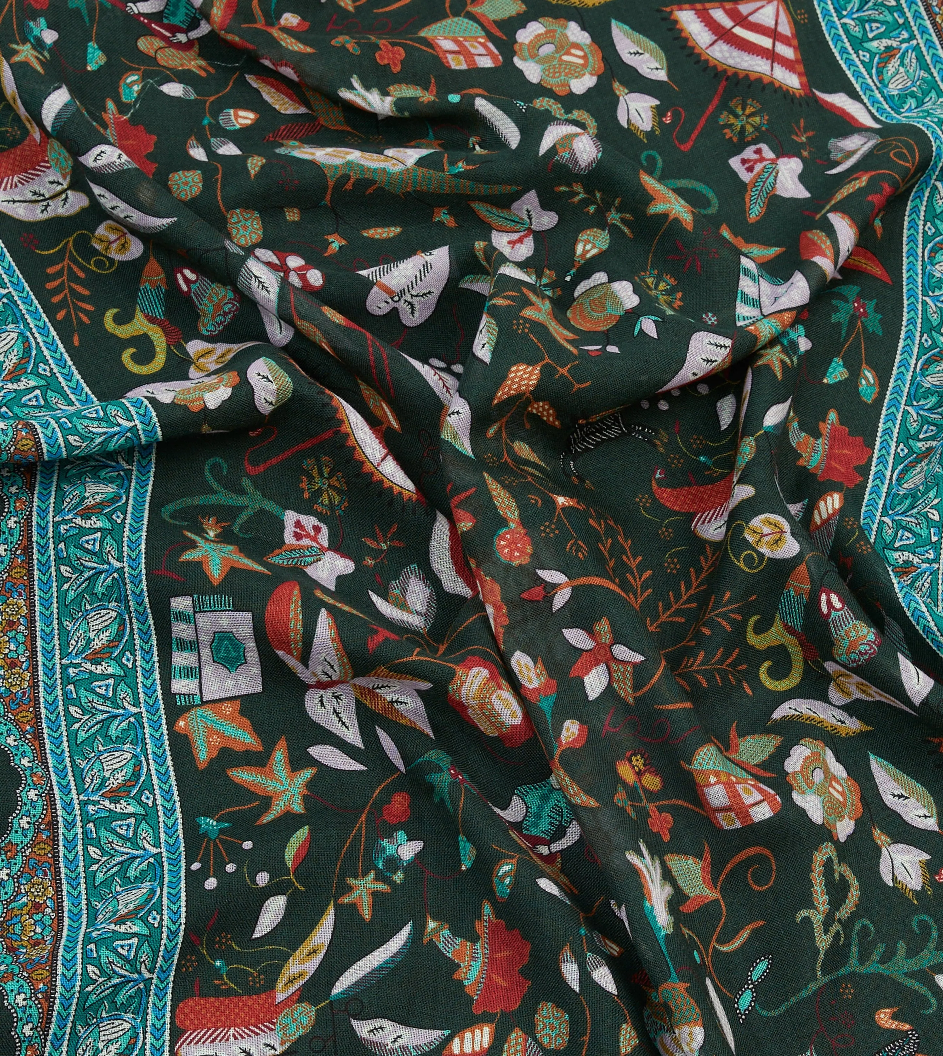 Green Classic Mughal Print Wool Silk Scarf sold by Drake's London product image thumbnail 2