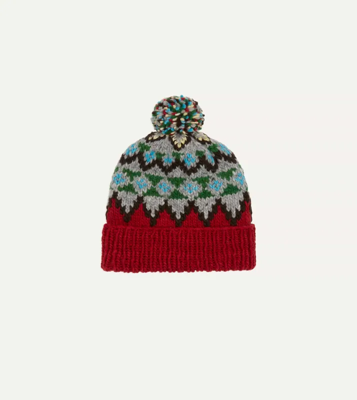 Chamula Red Fairisle Merino Knit Cap sold by Drake's London