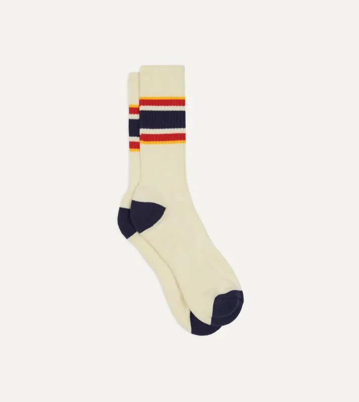 Navy, Red and Yellow Striped Sport Socks sold by Drake's London