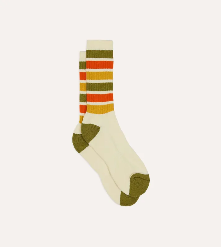 Olive, Yellow and Orange Striped Sport Socks sold by Drake's London