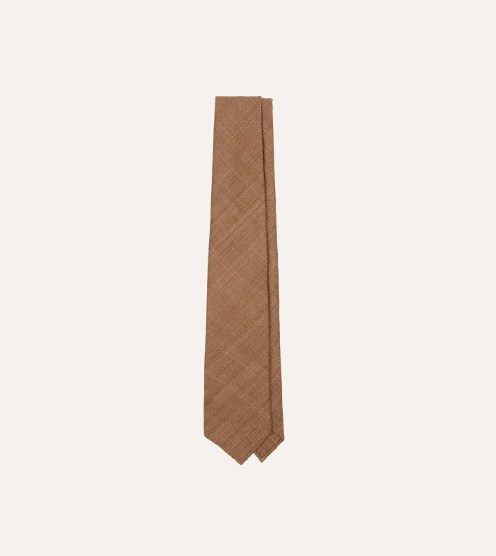 Light Brown Tussah Hand Rolled Silk Tie sold by Drake's London
