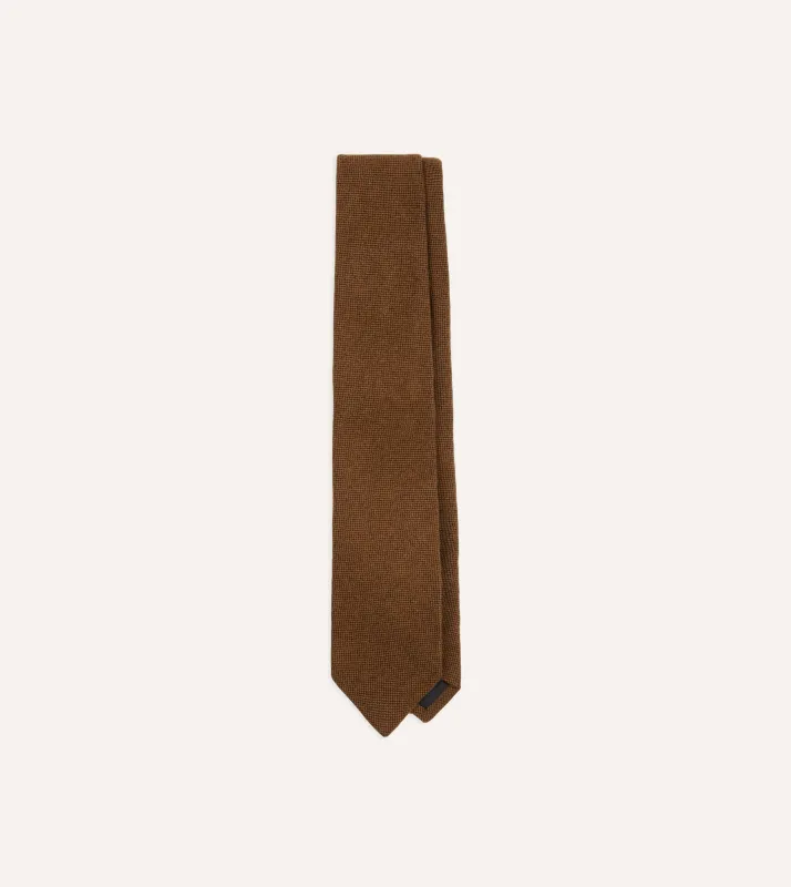 Brown Pure Cashmere Solid Tipped Tie sold by Drake's London