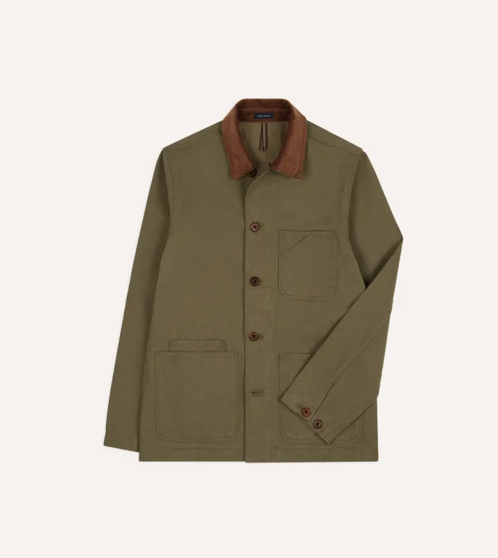 Khaki Cotton Twill Fatigue Jacket made by Drake's London