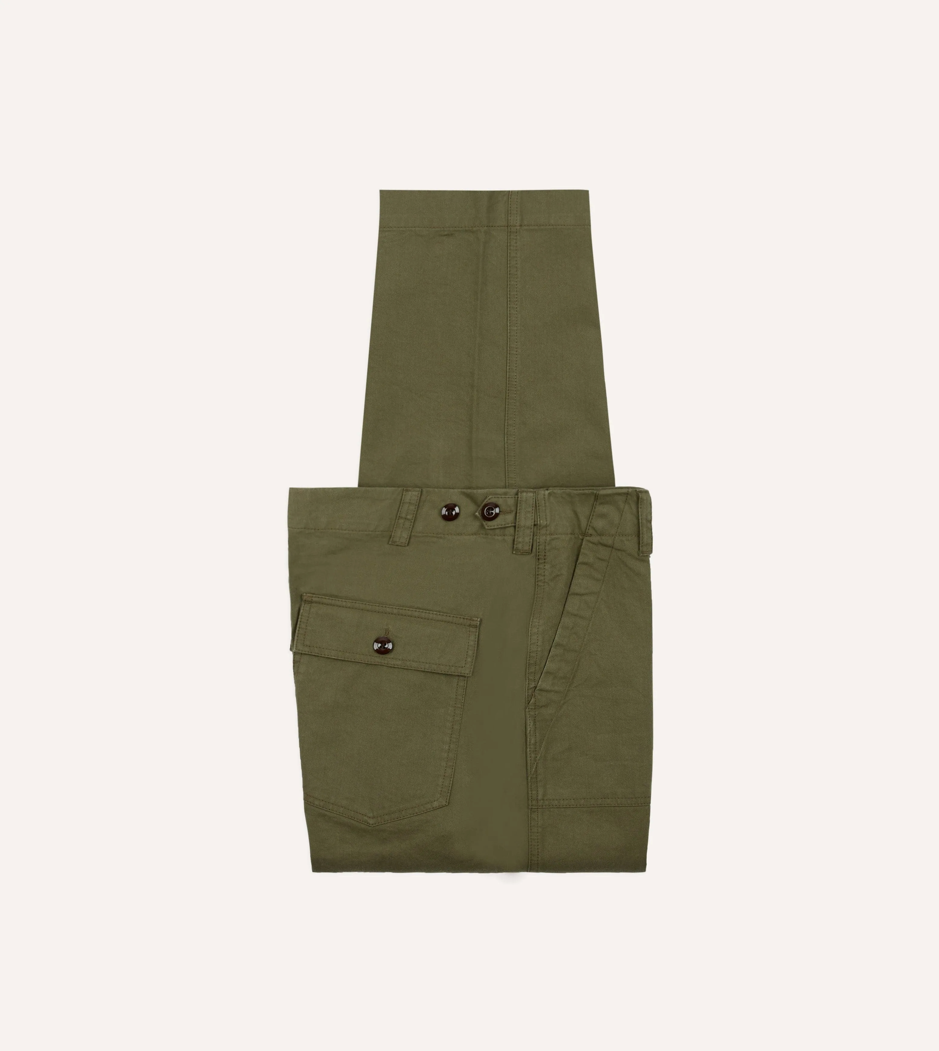 Khaki Cotton Twill Fatigue Trouser sold by Drake's London