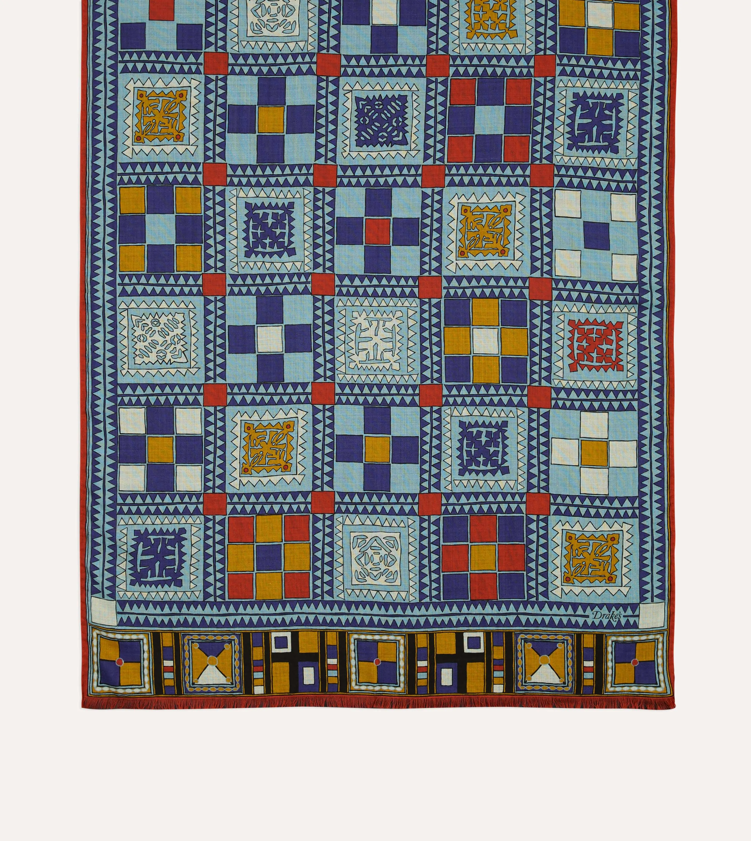 Blue Geometric Print Wool Silk Scarf sold by Drake's London product image thumbnail 3