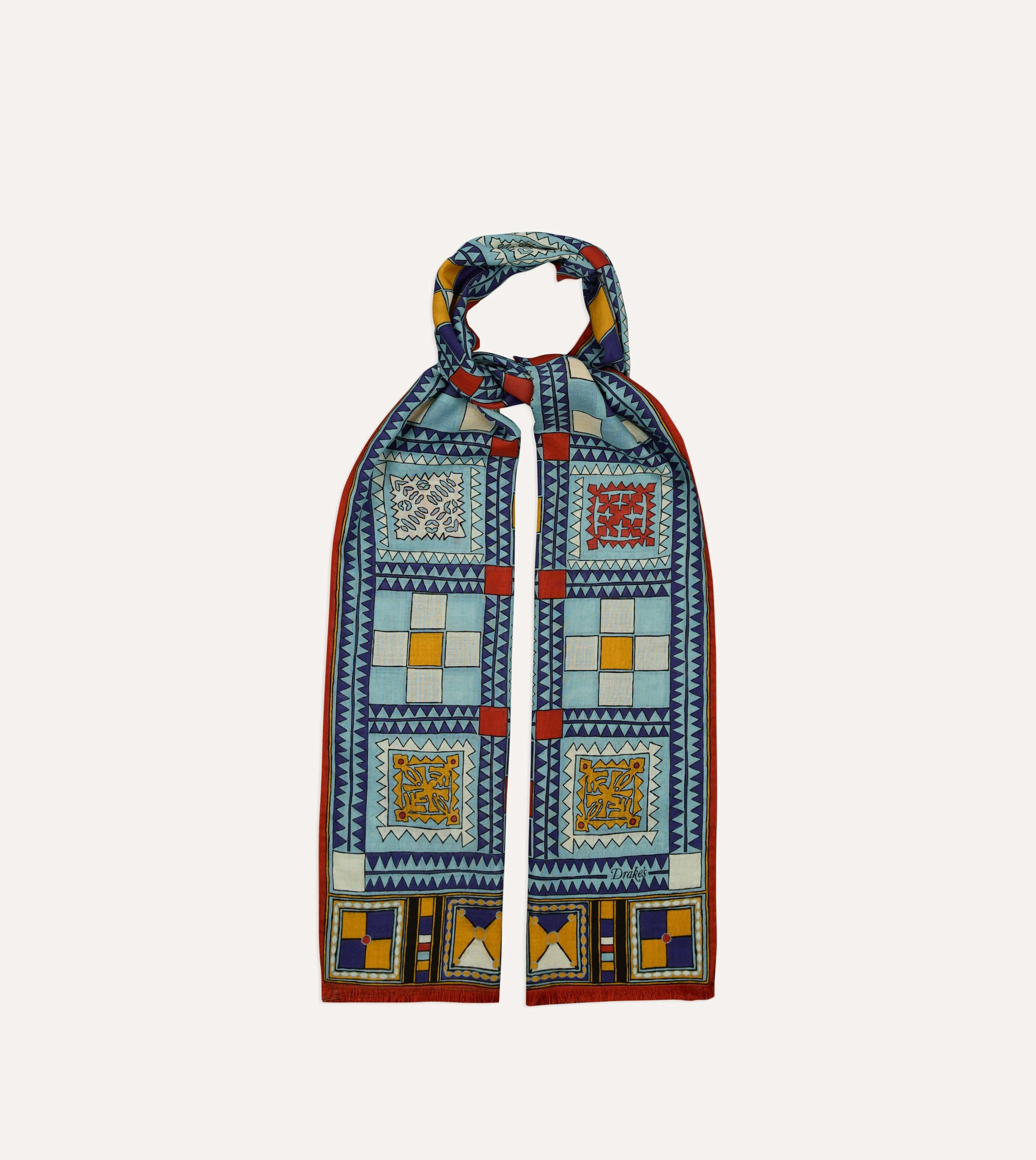 Blue Geometric Print Wool Silk Scarf sold by Drake's London product image thumbnail 4