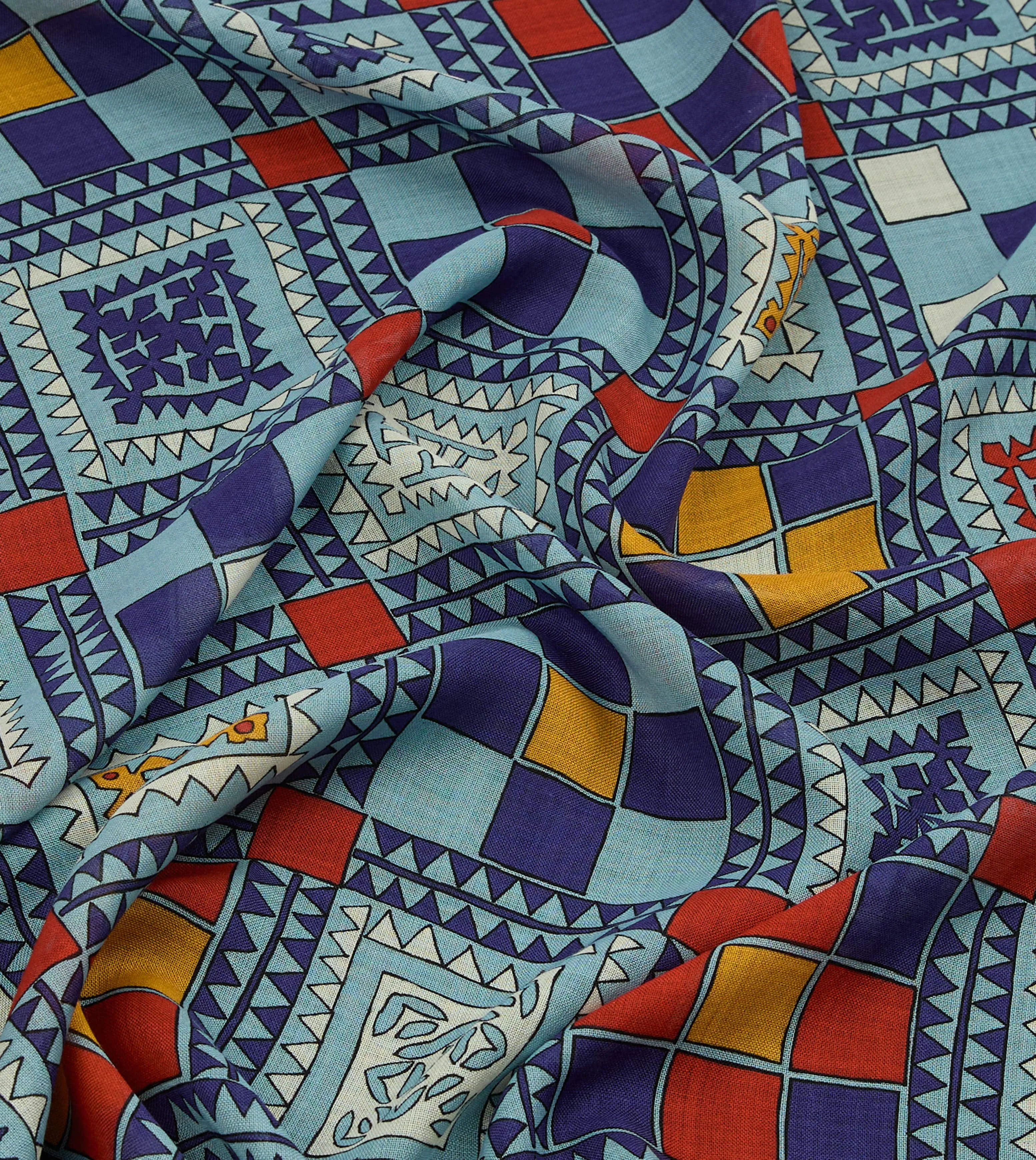Blue Geometric Print Wool Silk Scarf sold by Drake's London product image thumbnail 2