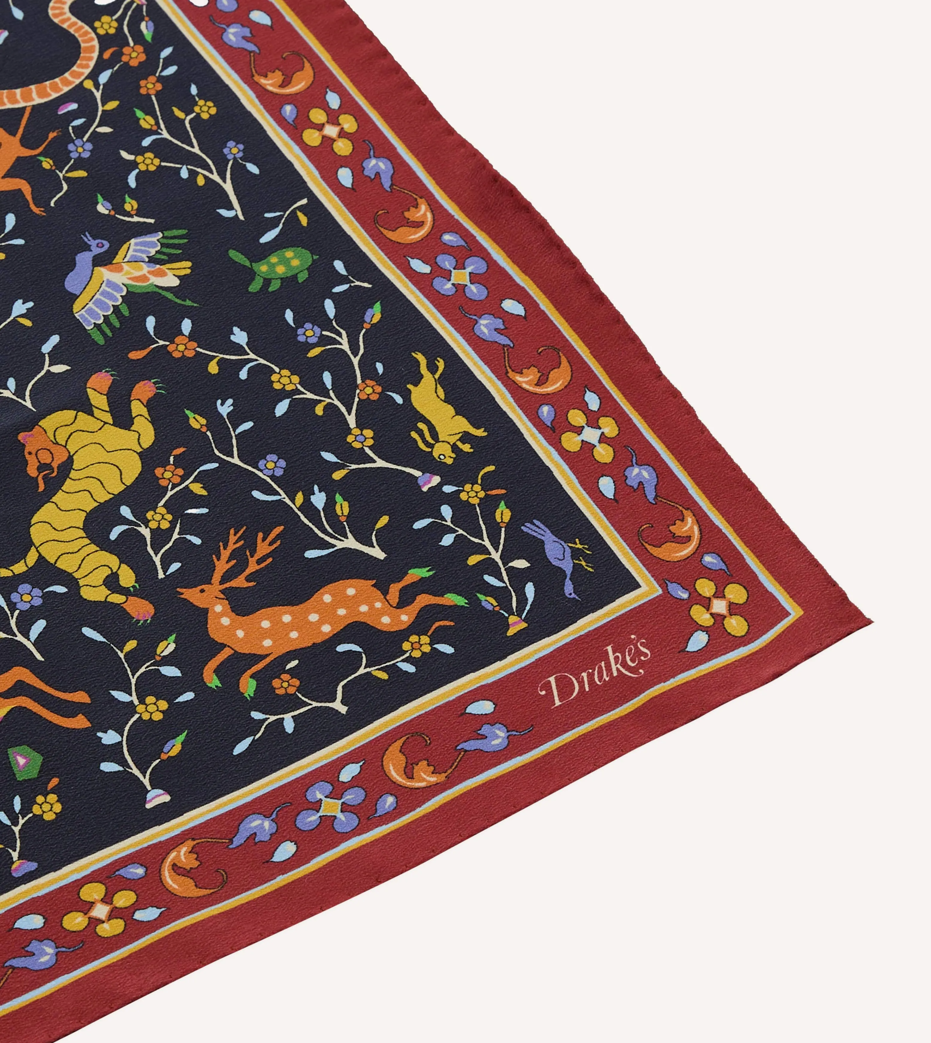 Navy Animals and Flowers Print Silk Bandana sold by Drake's London product image thumbnail 5