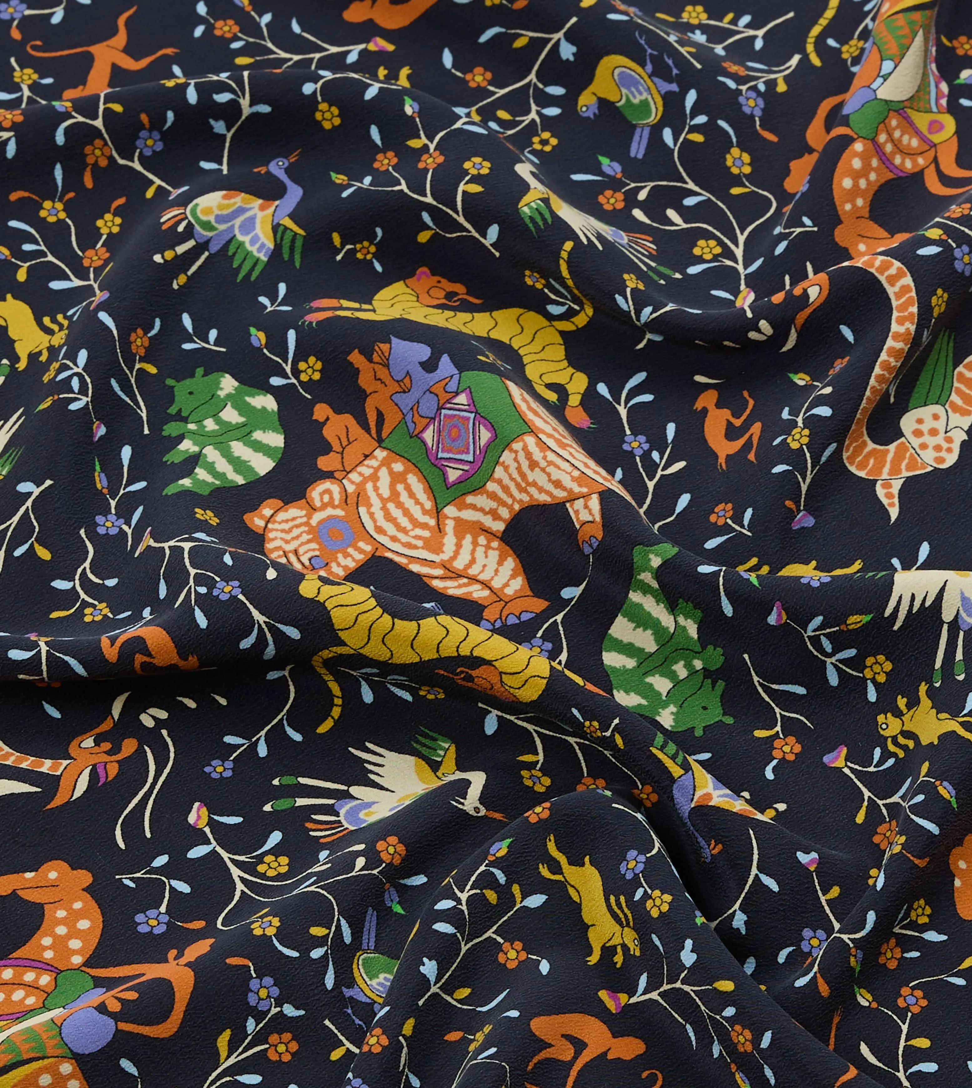 Navy Animals and Flowers Print Silk Bandana sold by Drake's London product image thumbnail 2