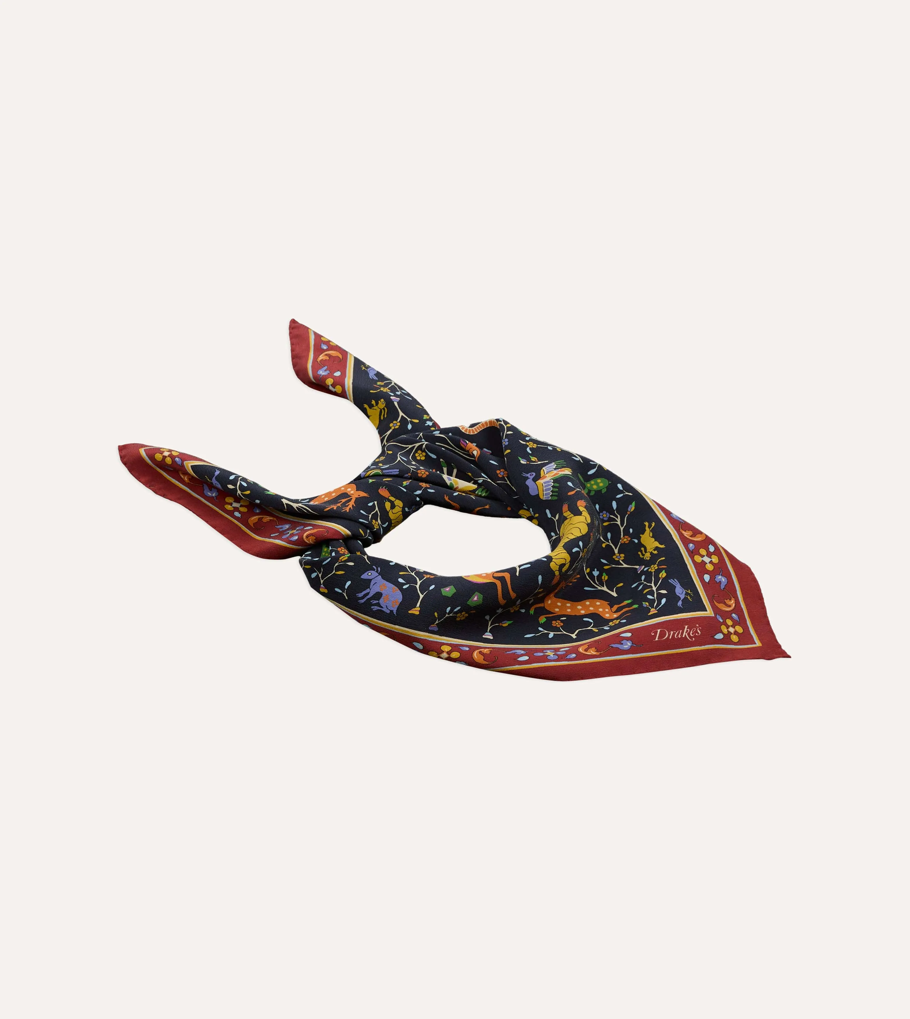 Navy Animals and Flowers Print Silk Bandana sold by Drake's London product image thumbnail 4