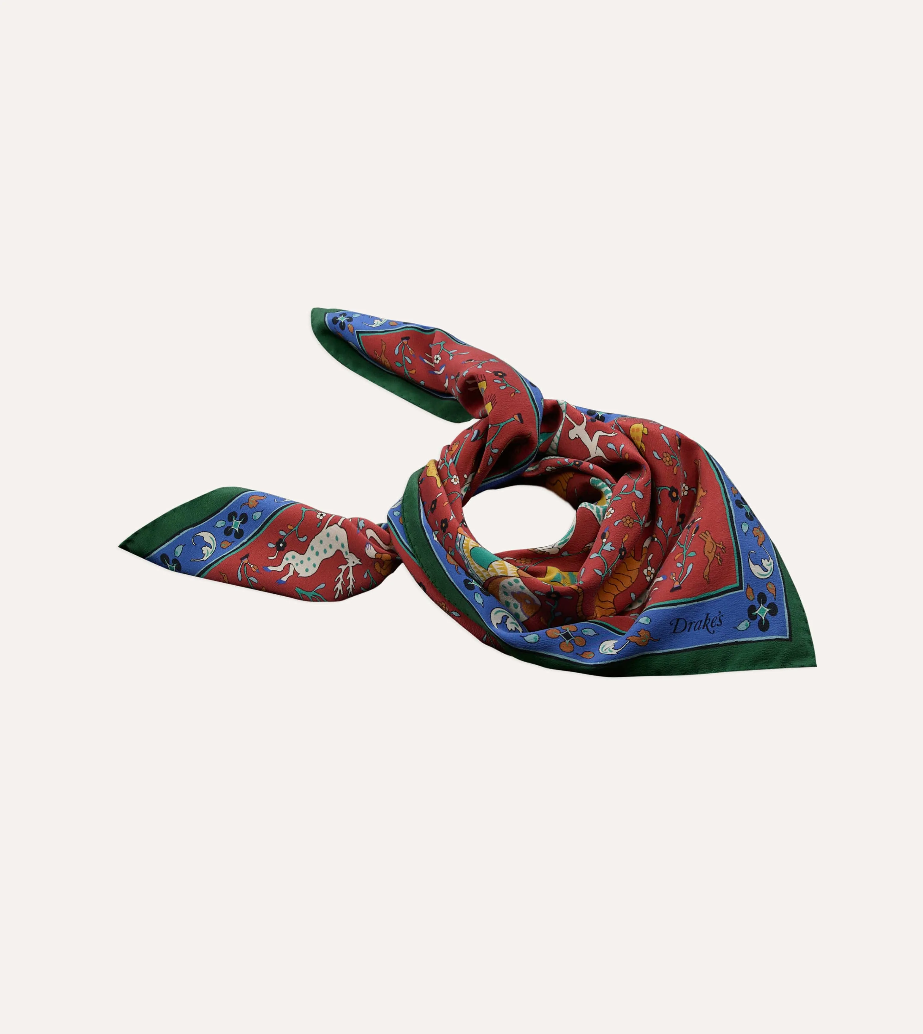 Red Animals and Flowers Print Silk Bandana sold by Drake's London product image thumbnail 4