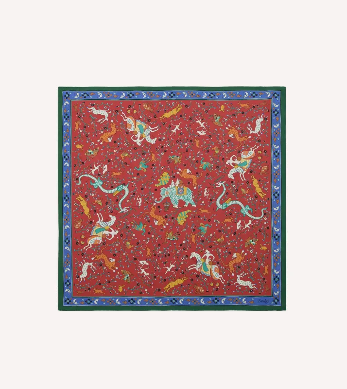 Red Animals and Flowers Print Silk Bandana sold by Drake's London