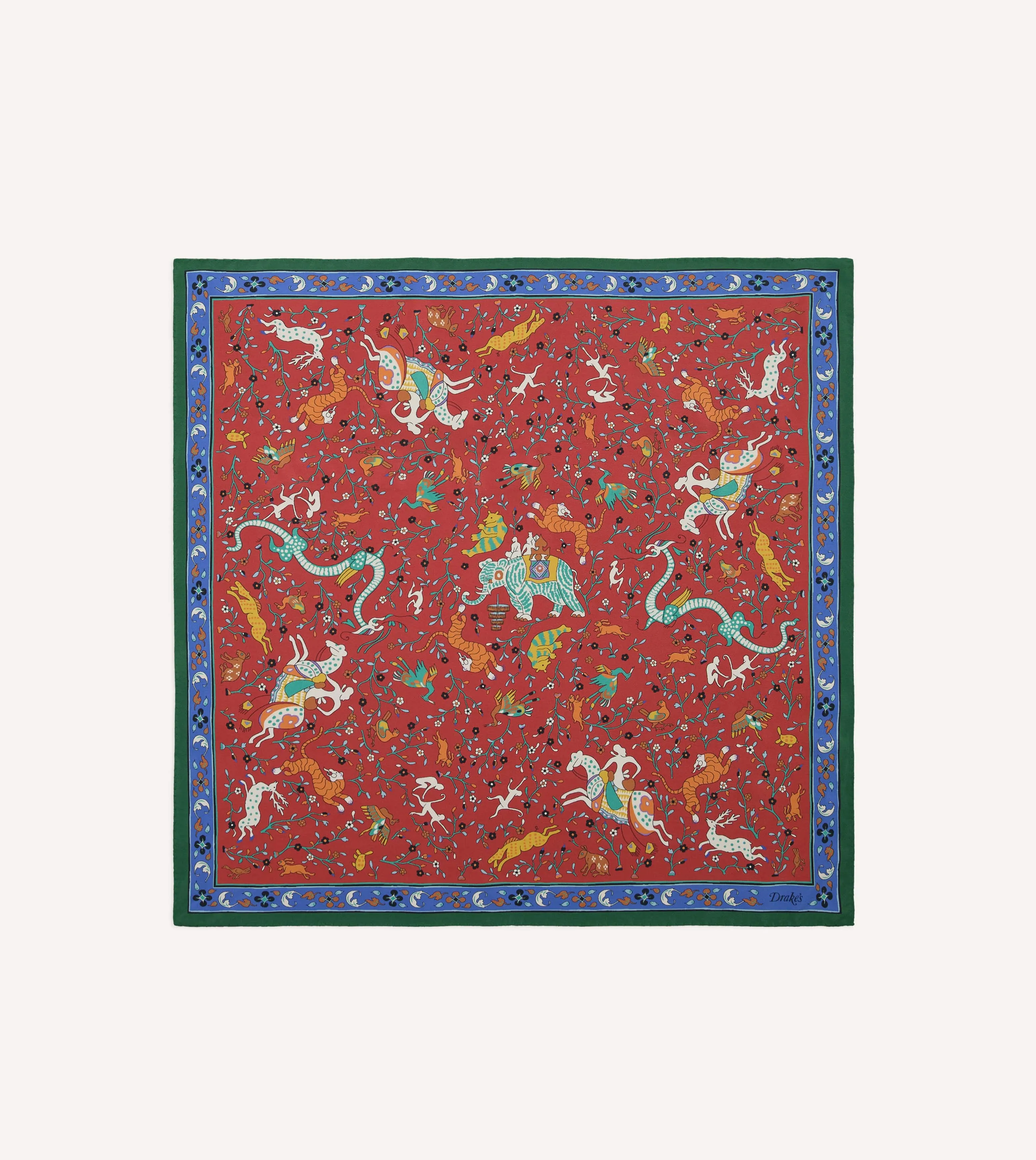 Red Animals and Flowers Print Silk Bandana sold by Drake's London