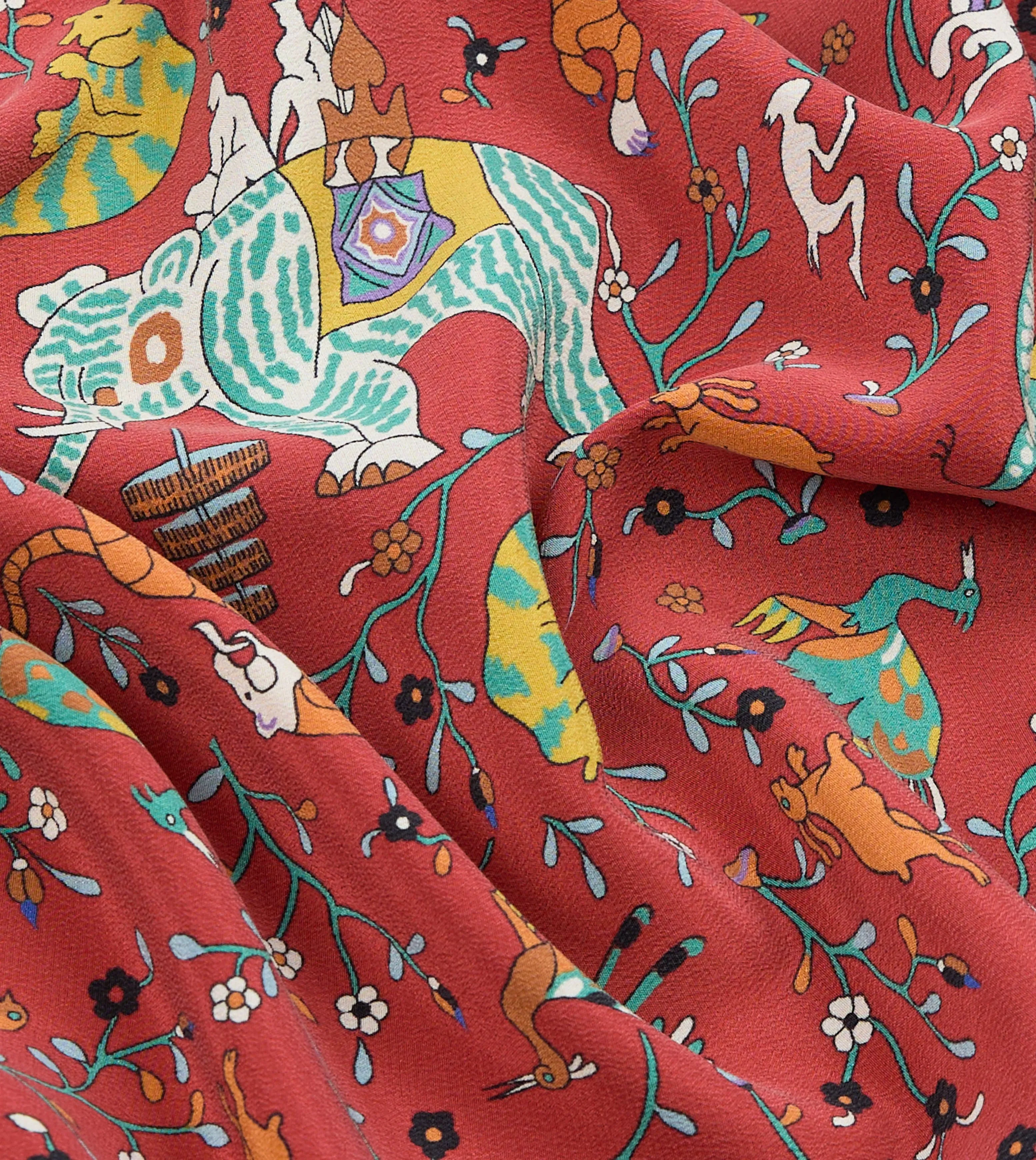 Red Animals and Flowers Print Silk Bandana sold by Drake's London product image thumbnail 2