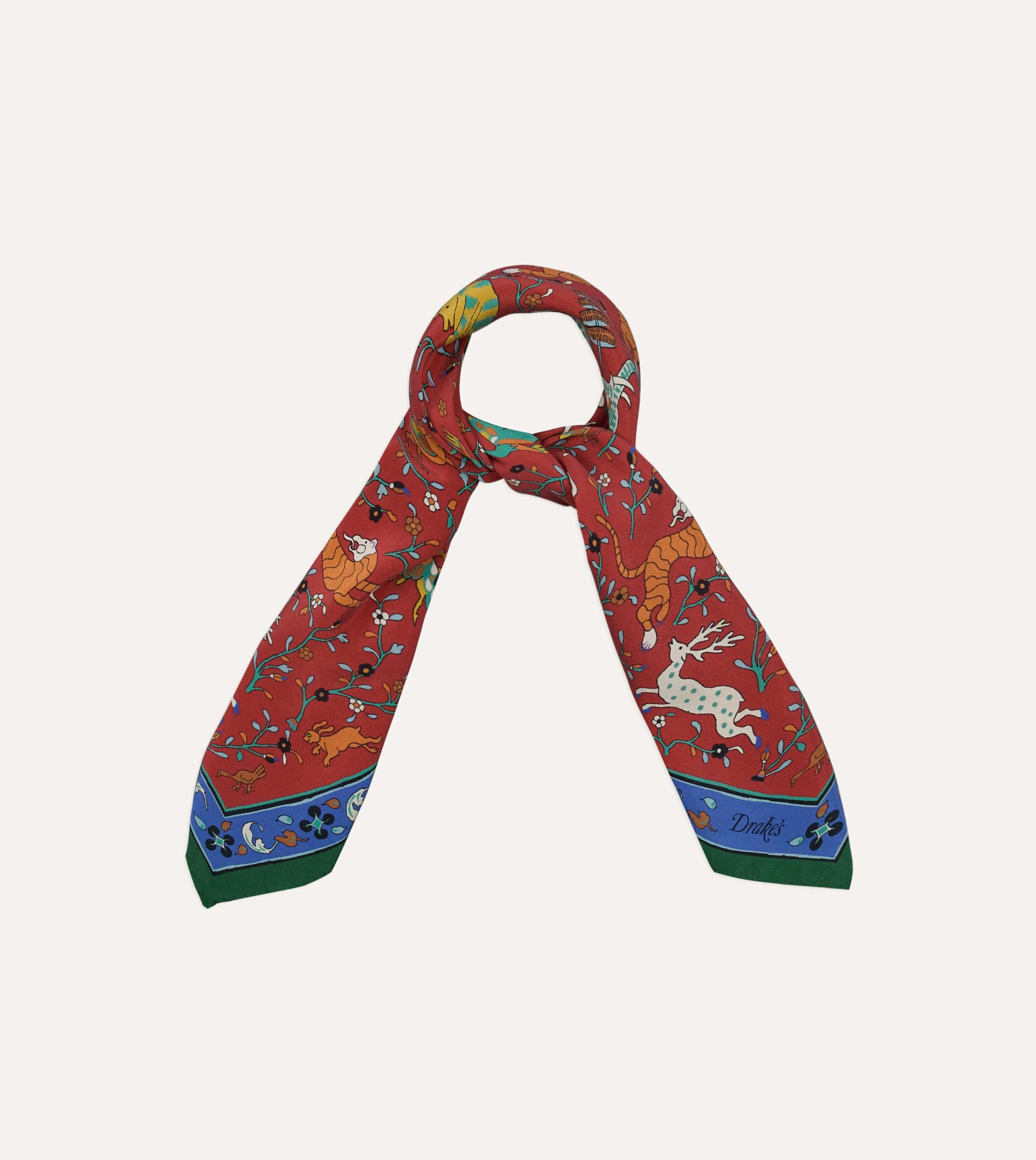 Red Animals and Flowers Print Silk Bandana sold by Drake's London product image thumbnail 3