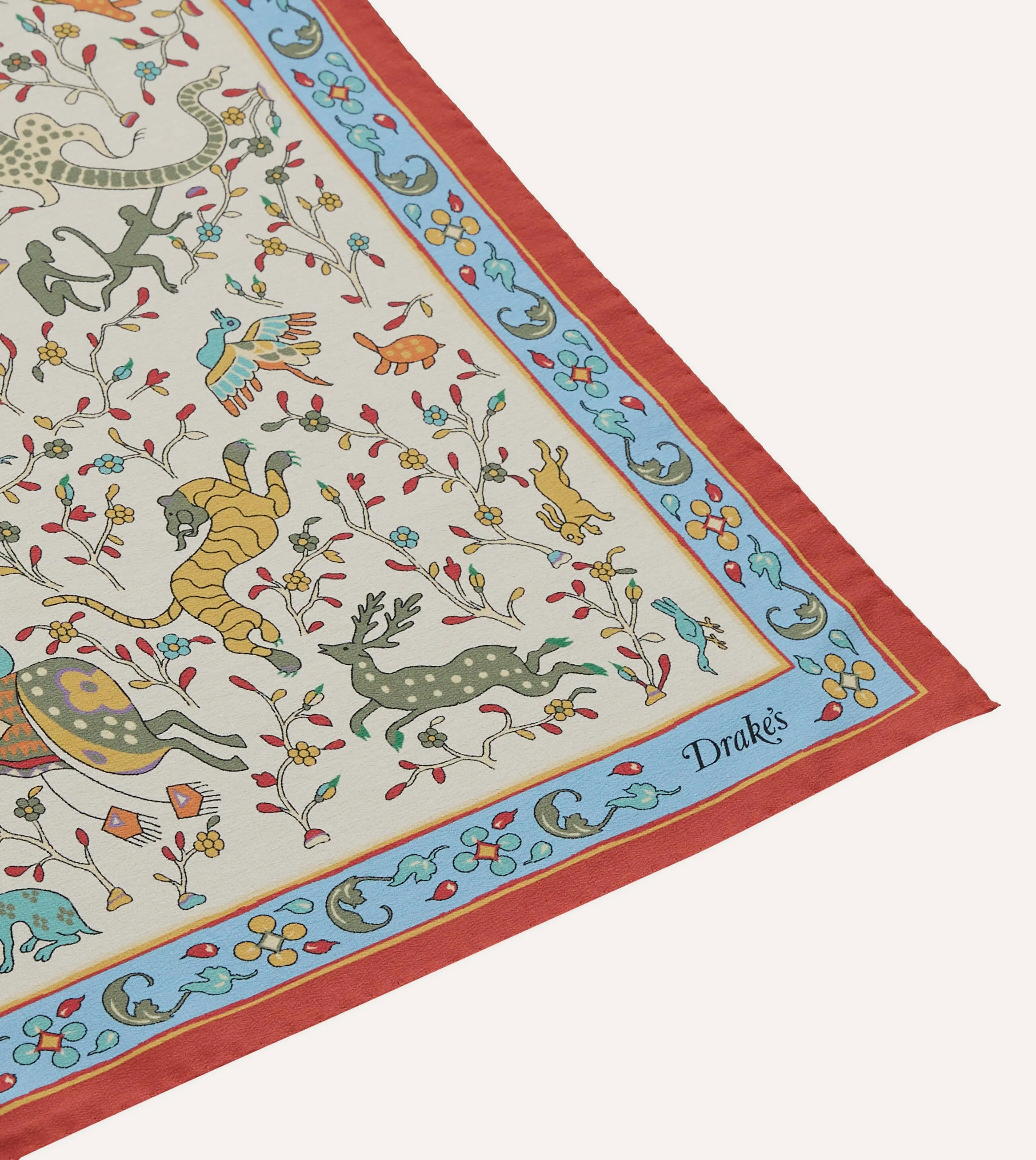 Ecru Animals and Flowers Print Silk Bandana sold by Drake's London product image thumbnail 5