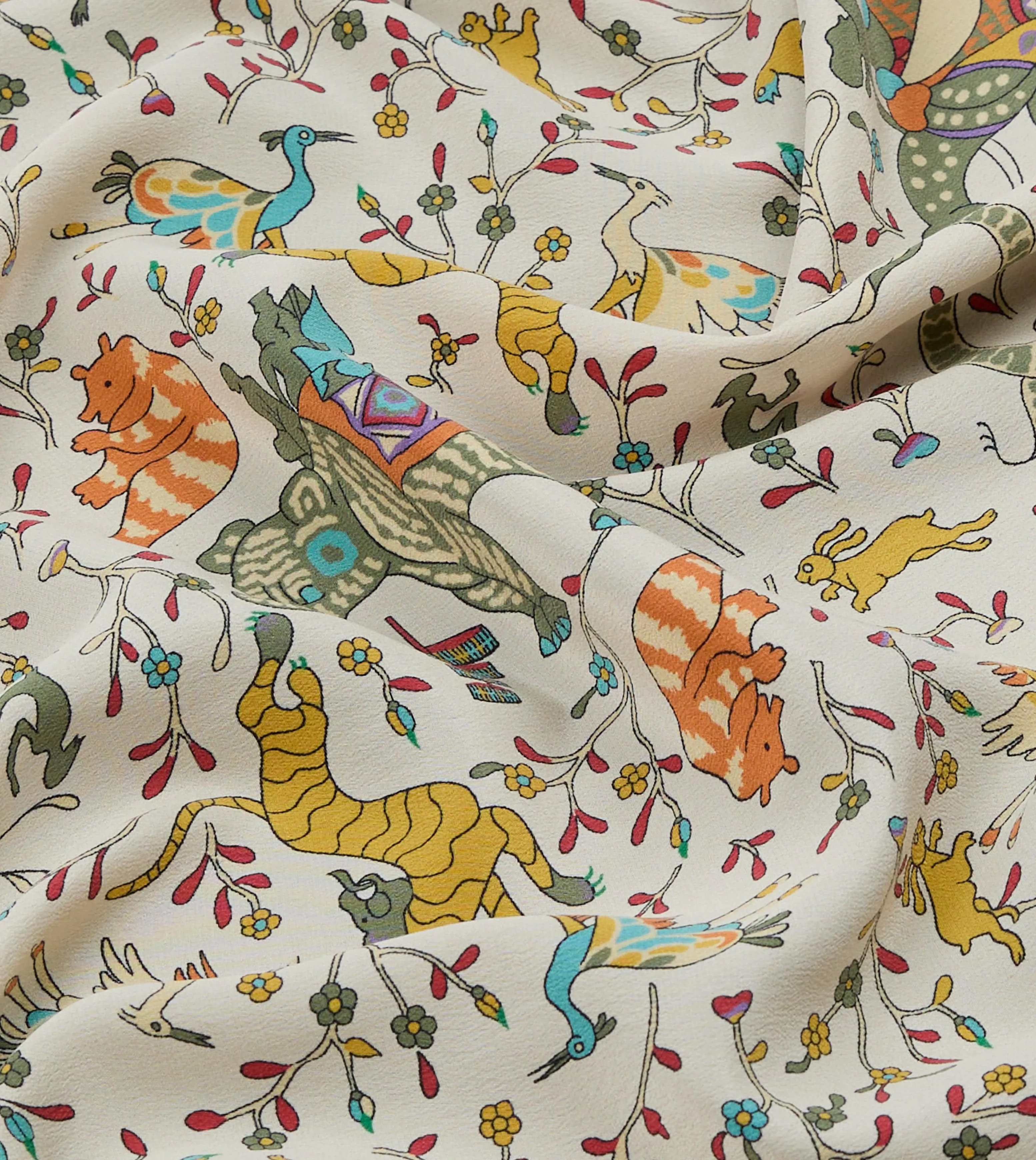 Ecru Animals and Flowers Print Silk Bandana sold by Drake's London product image thumbnail 2