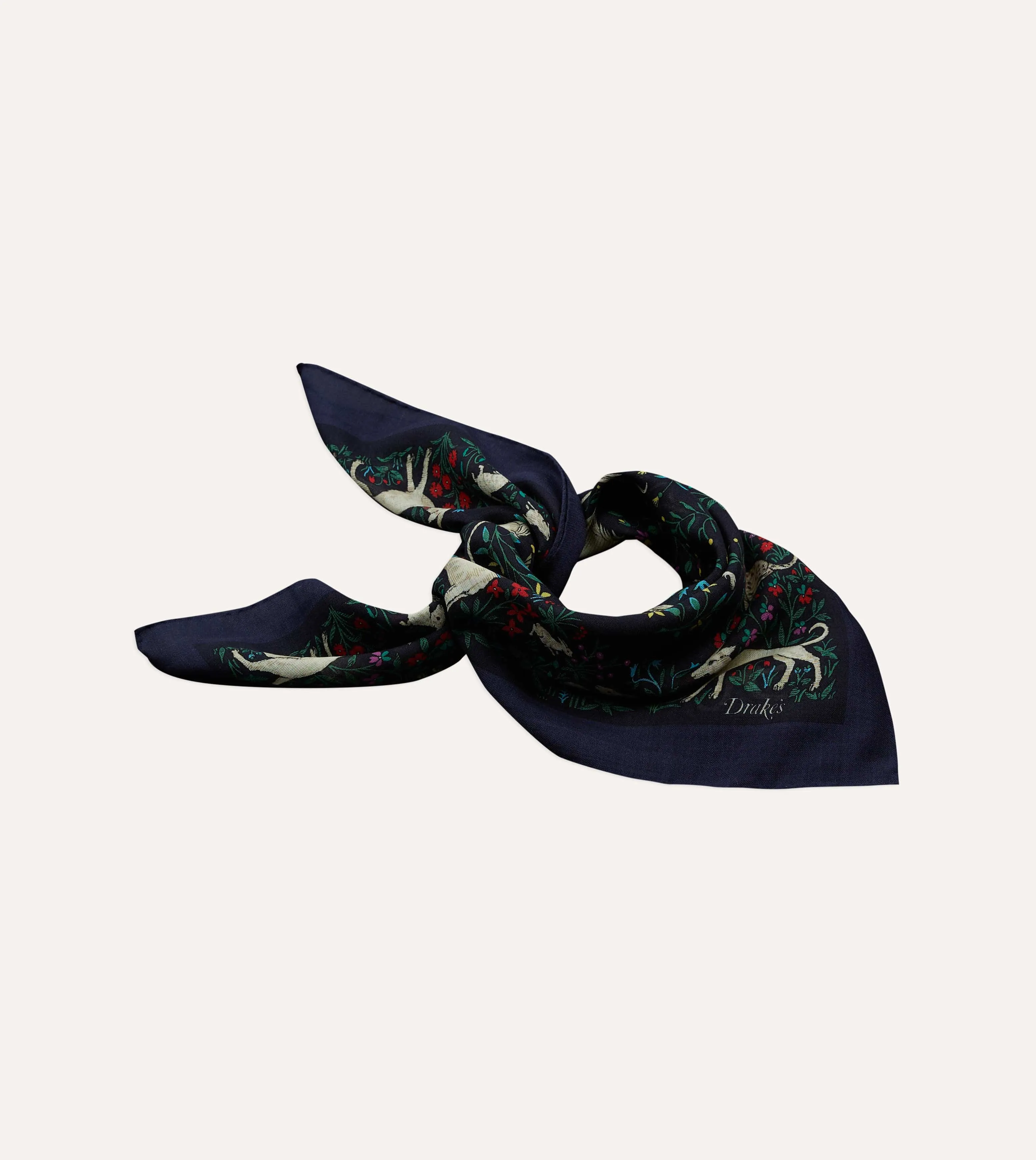 Navy Unicorn Print Wool-Silk Bandana sold by Drake's London product image thumbnail 4