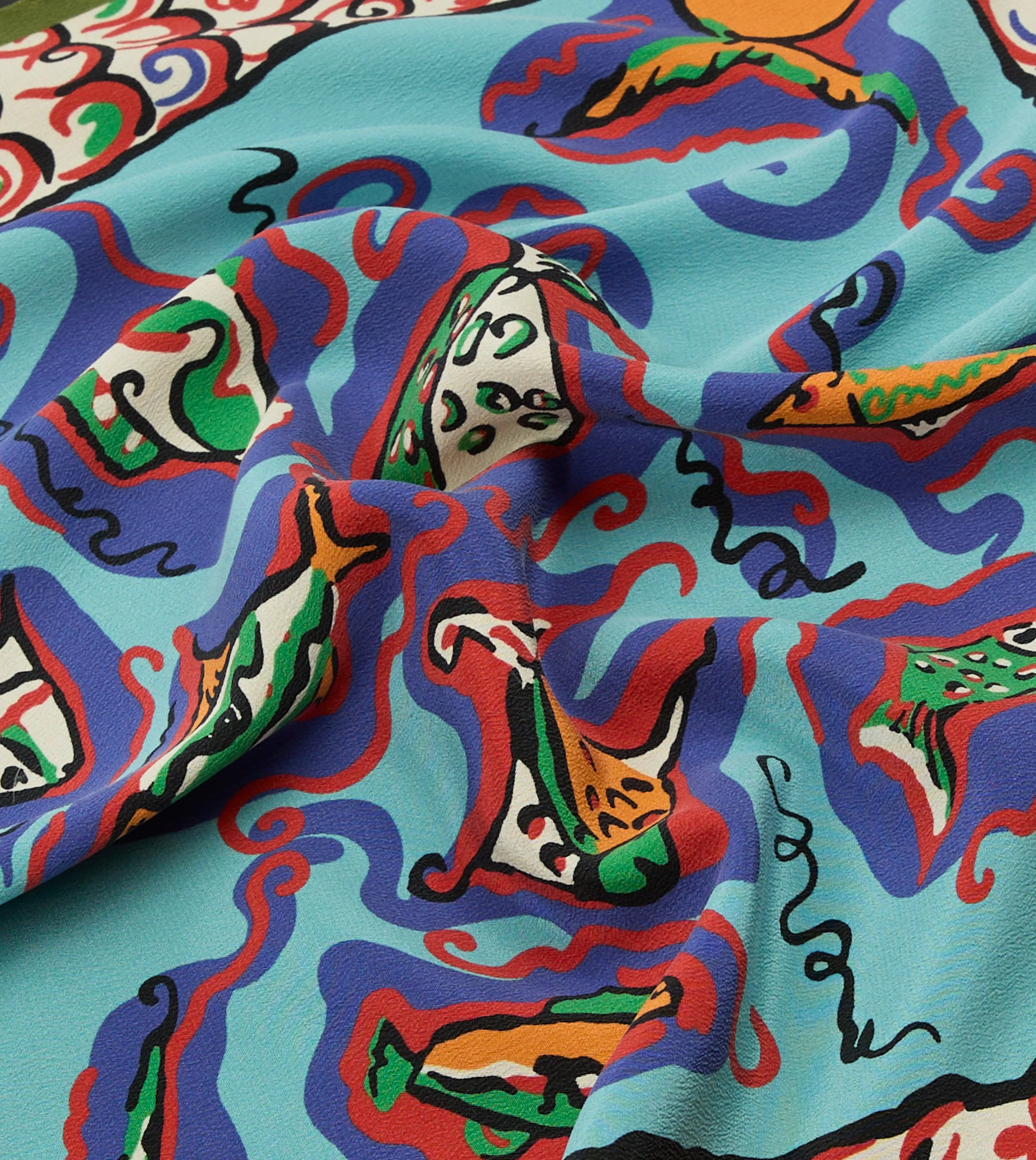 Teal Fish Print Silk Pocket Square sold by Drake's London product image thumbnail 2