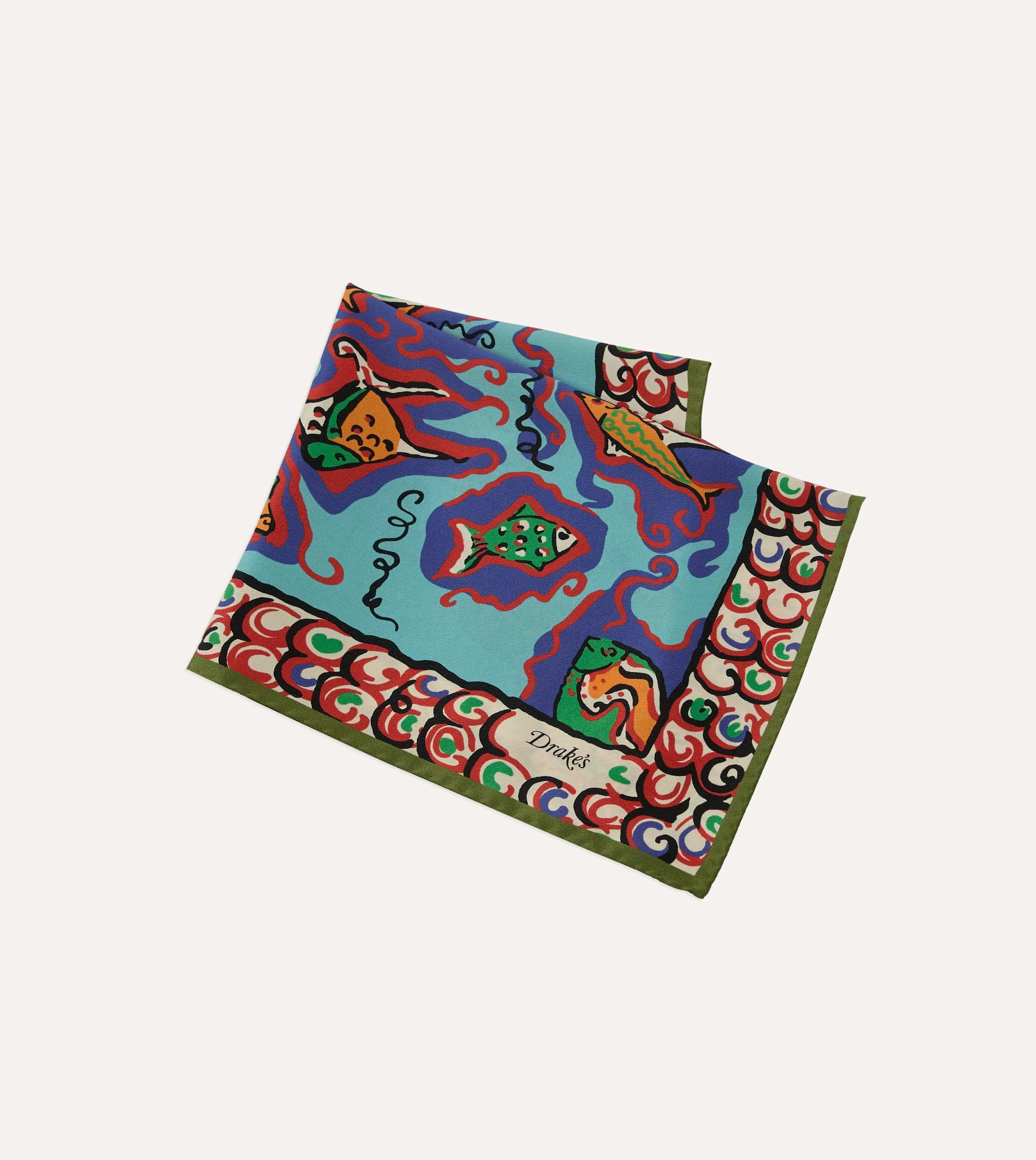 Teal Fish Print Silk Pocket Square sold by Drake's London product image thumbnail 3