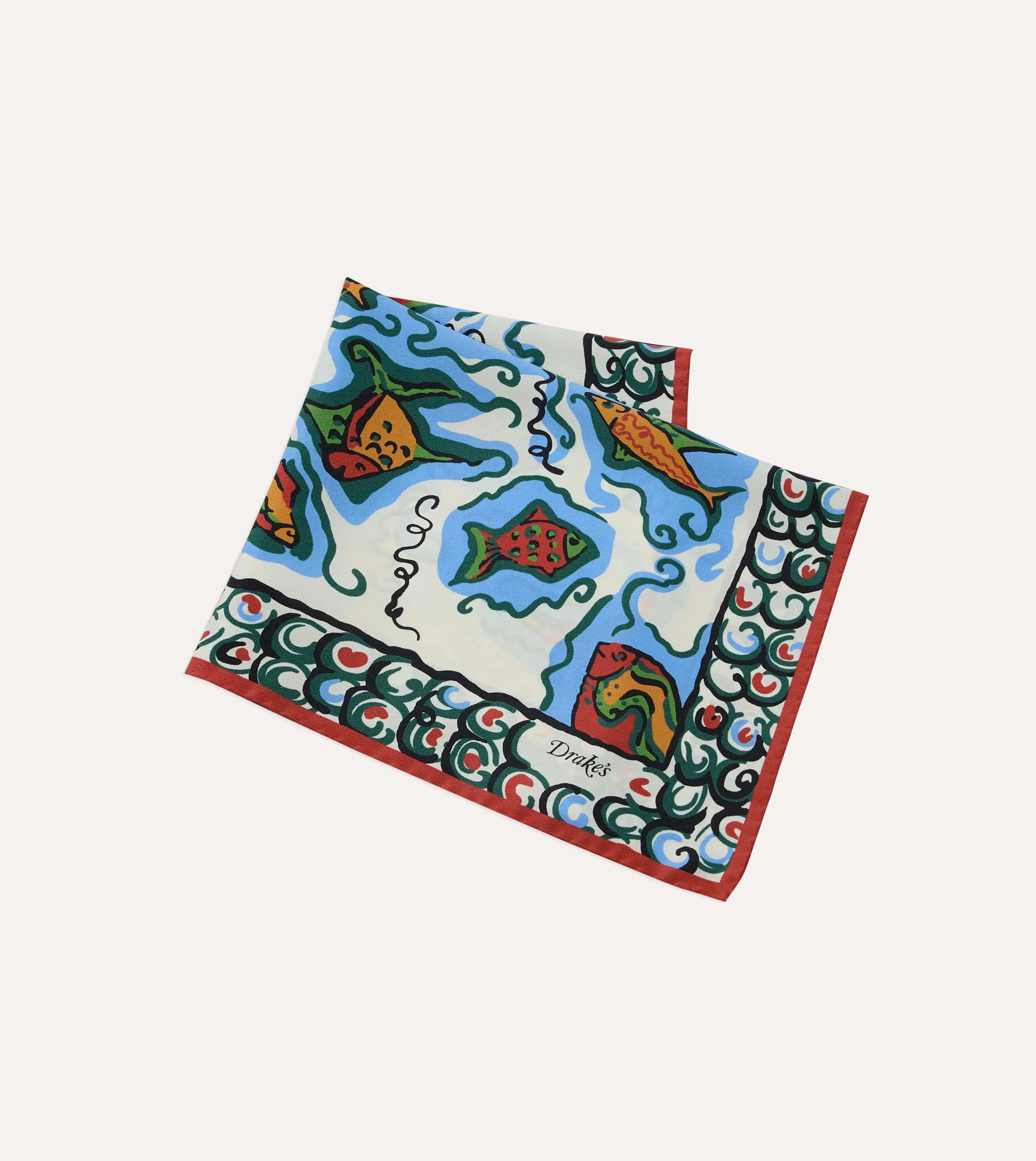 Ecru Fish Print Silk Pocket Square sold by Drake's London product image thumbnail 3