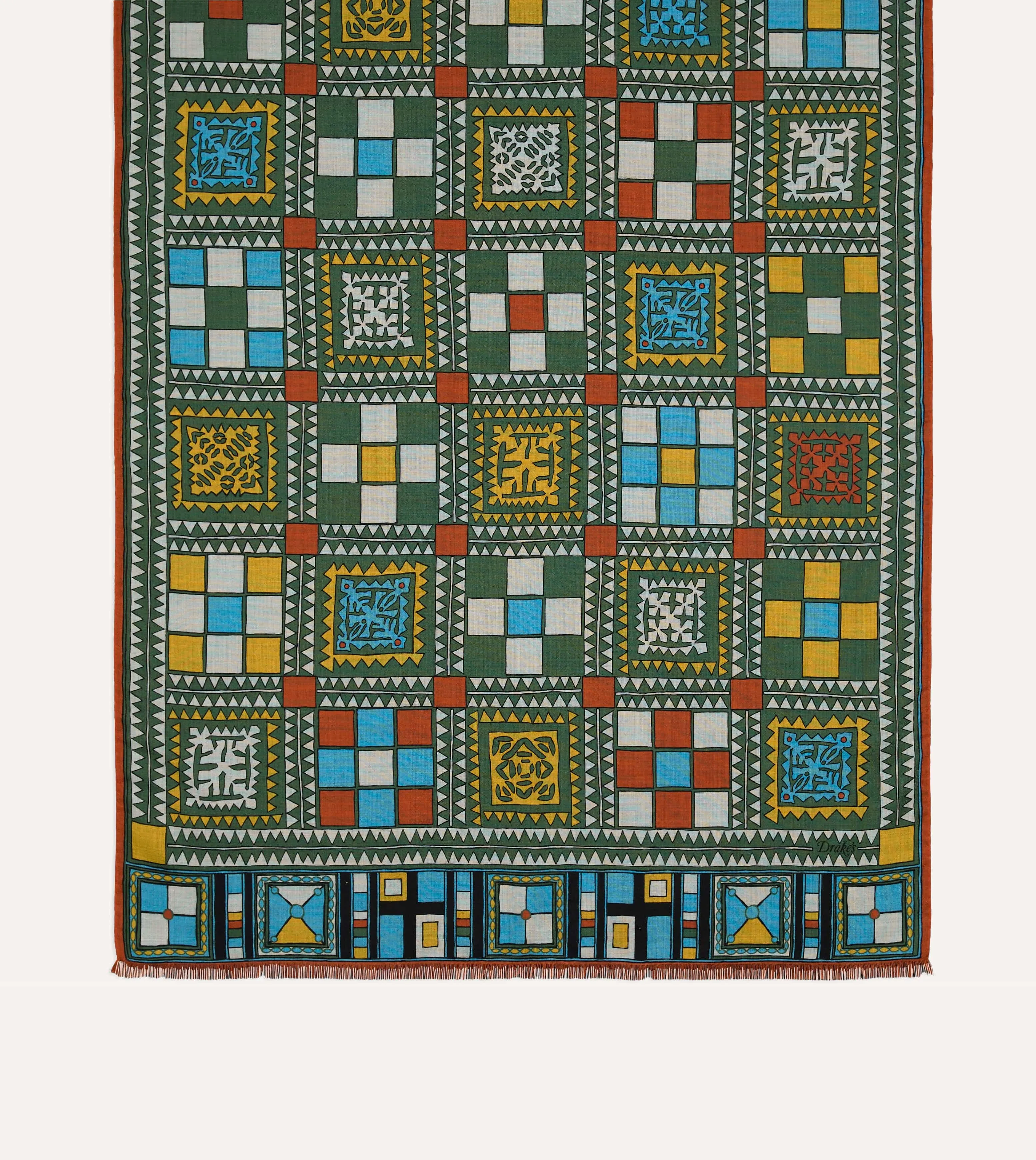 Green Geometric Print Wool Silk Scarf sold by Drake's London product image thumbnail 4