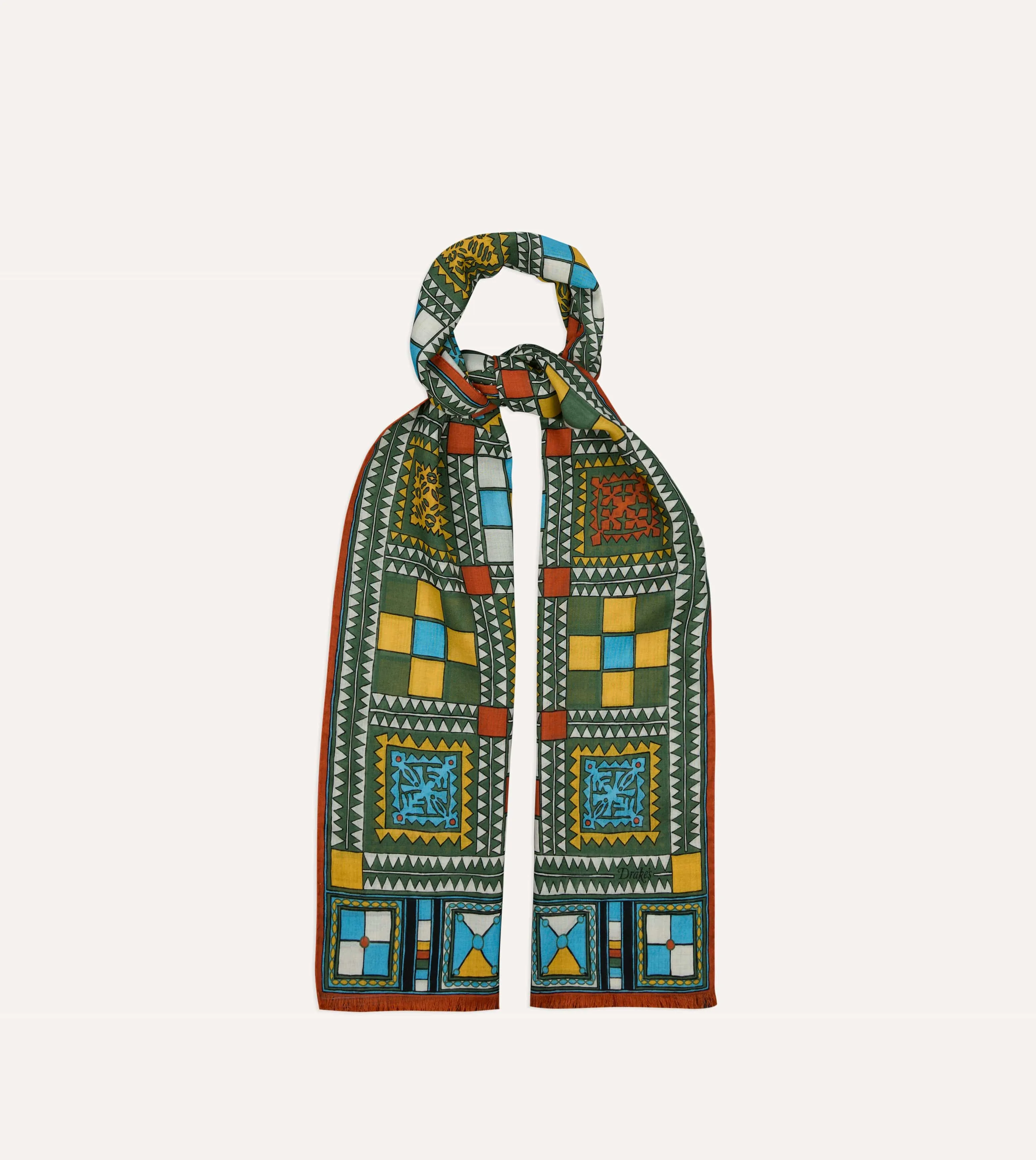 Green Geometric Print Wool Silk Scarf sold by Drake's London product image thumbnail 3