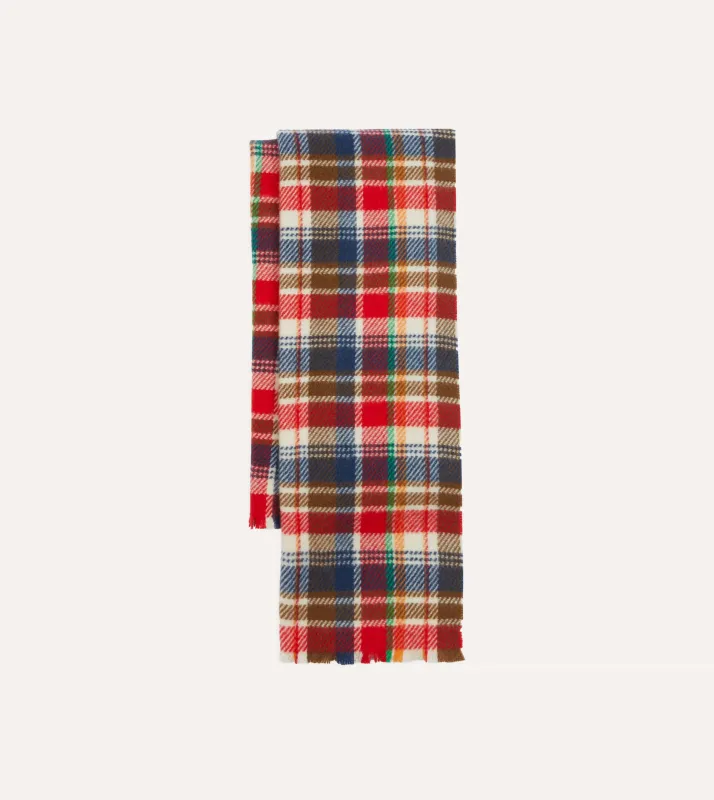 Red Multi Tartan Check Wool Scarf sold by Drake's London