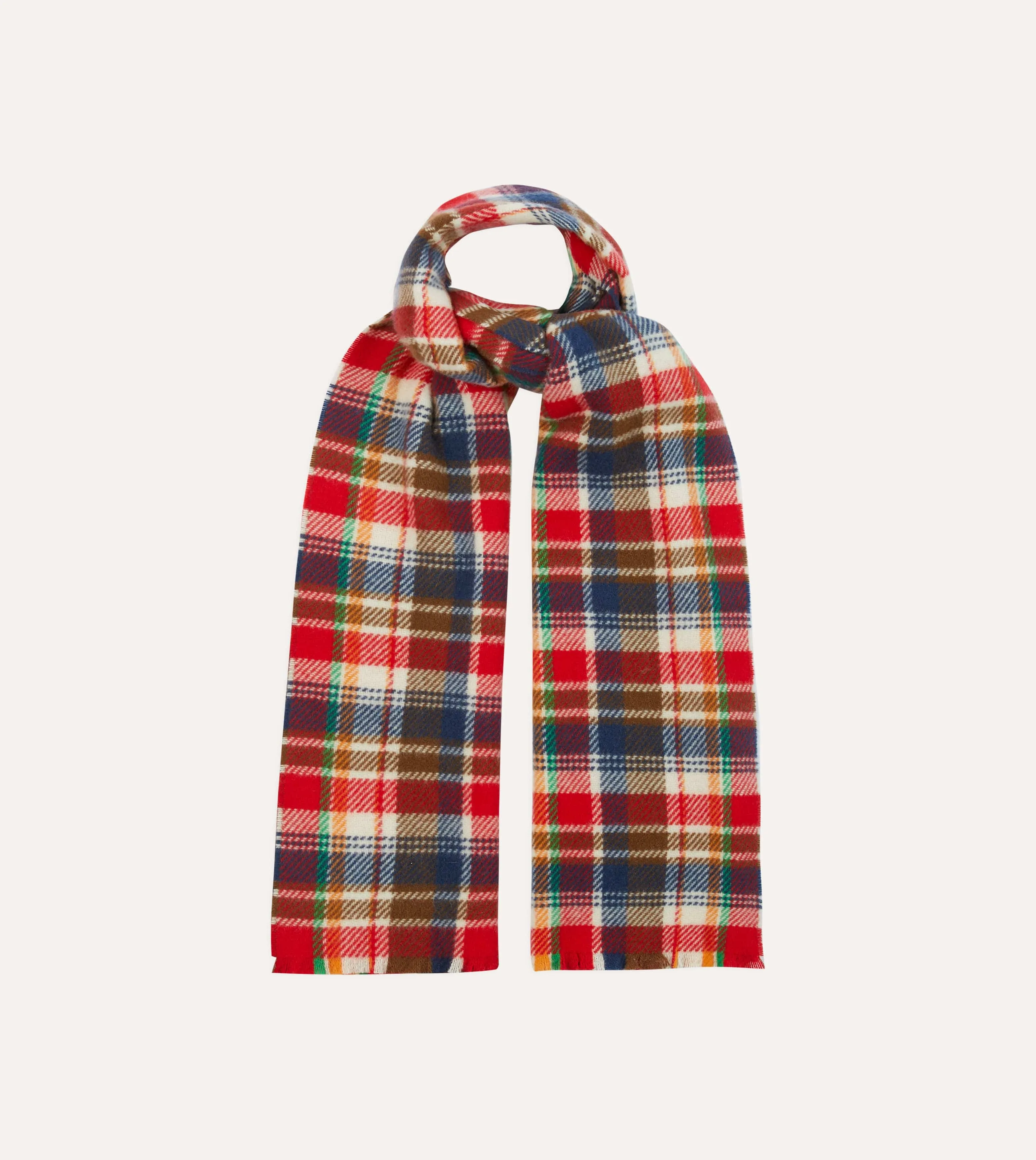 Red Multi Tartan Check Wool Scarf sold by Drake's London product image thumbnail 4