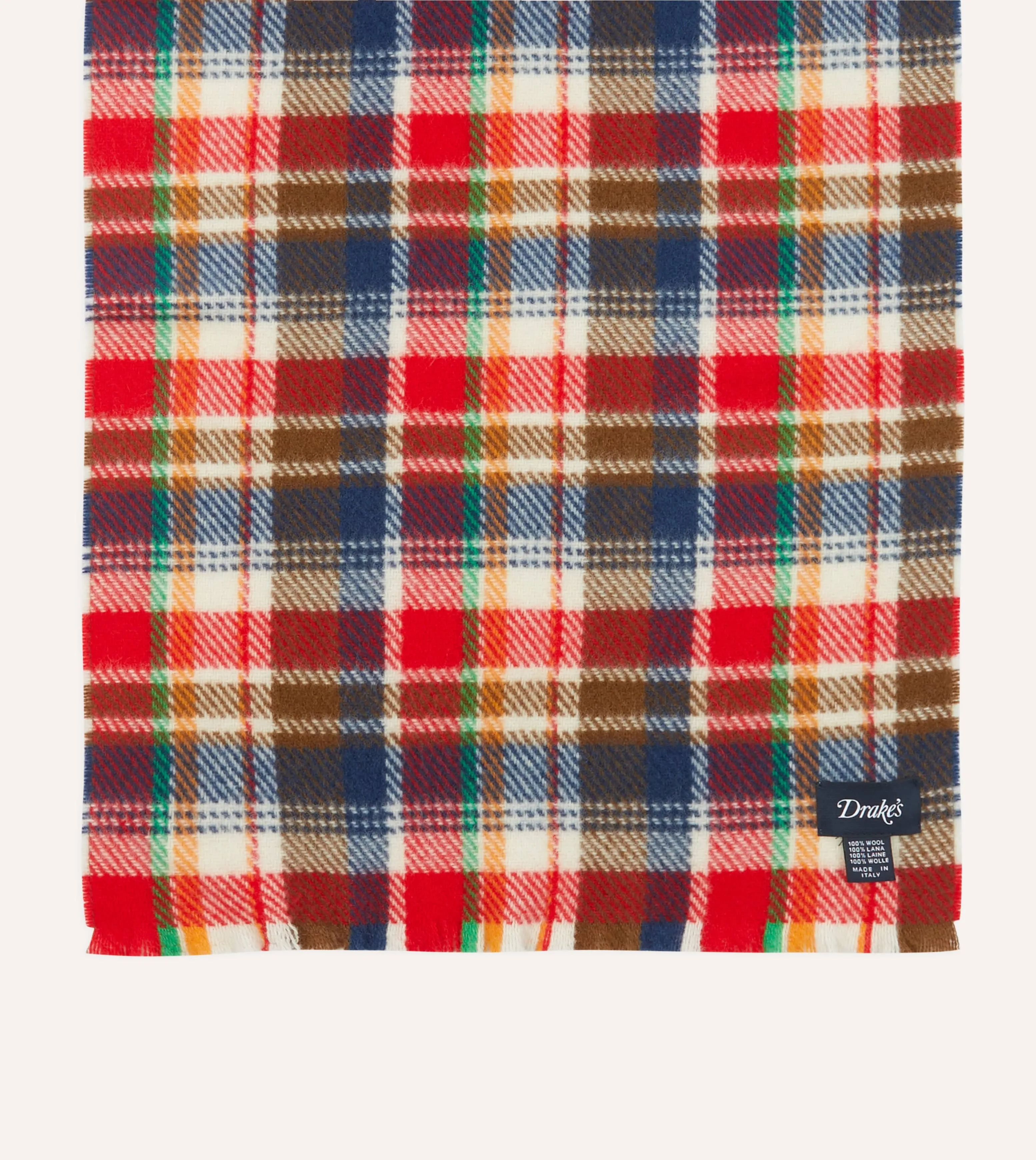 Red Multi Tartan Check Wool Scarf sold by Drake's London product image thumbnail 3